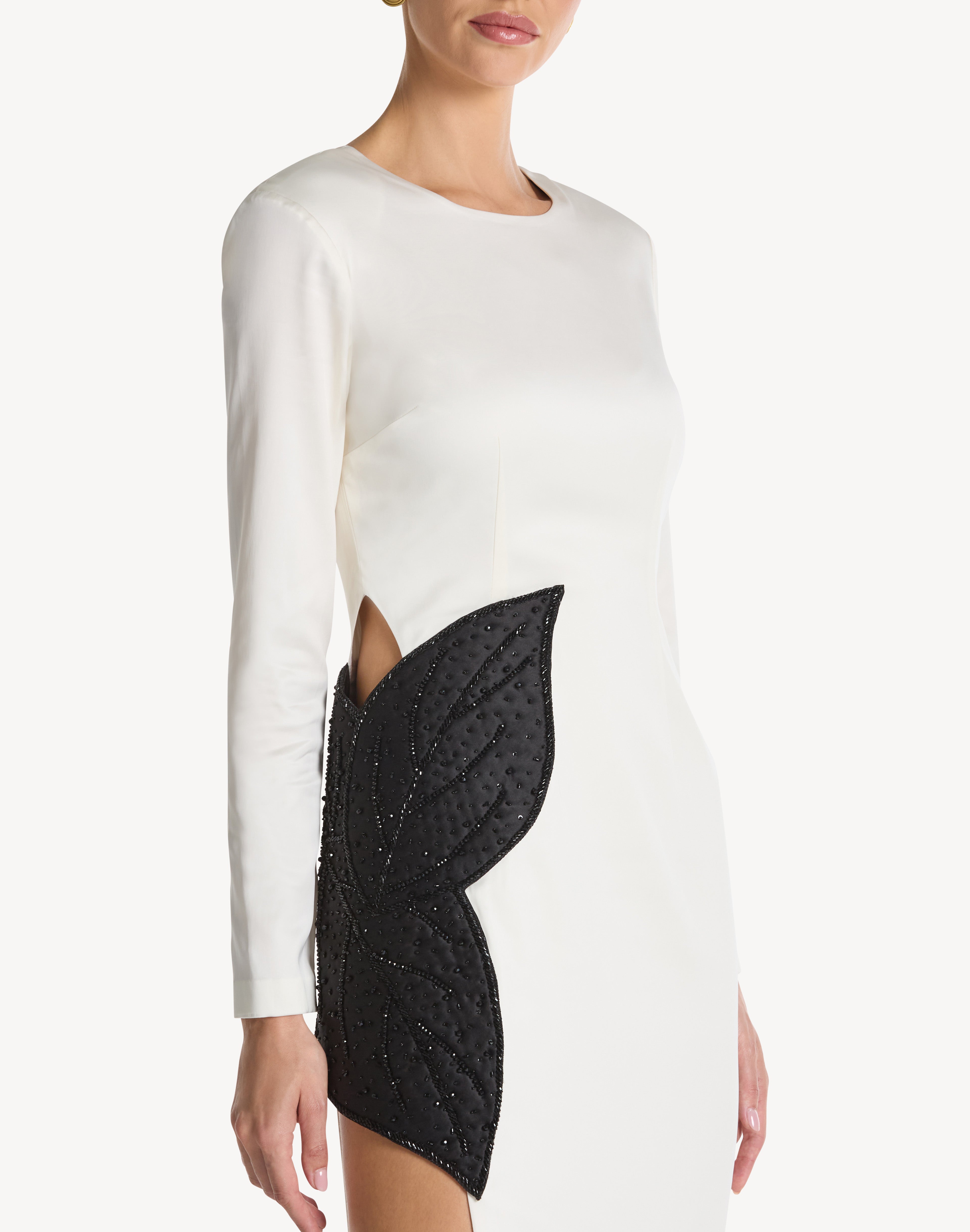 Elegance Leaf Appliqué High Leg Dress