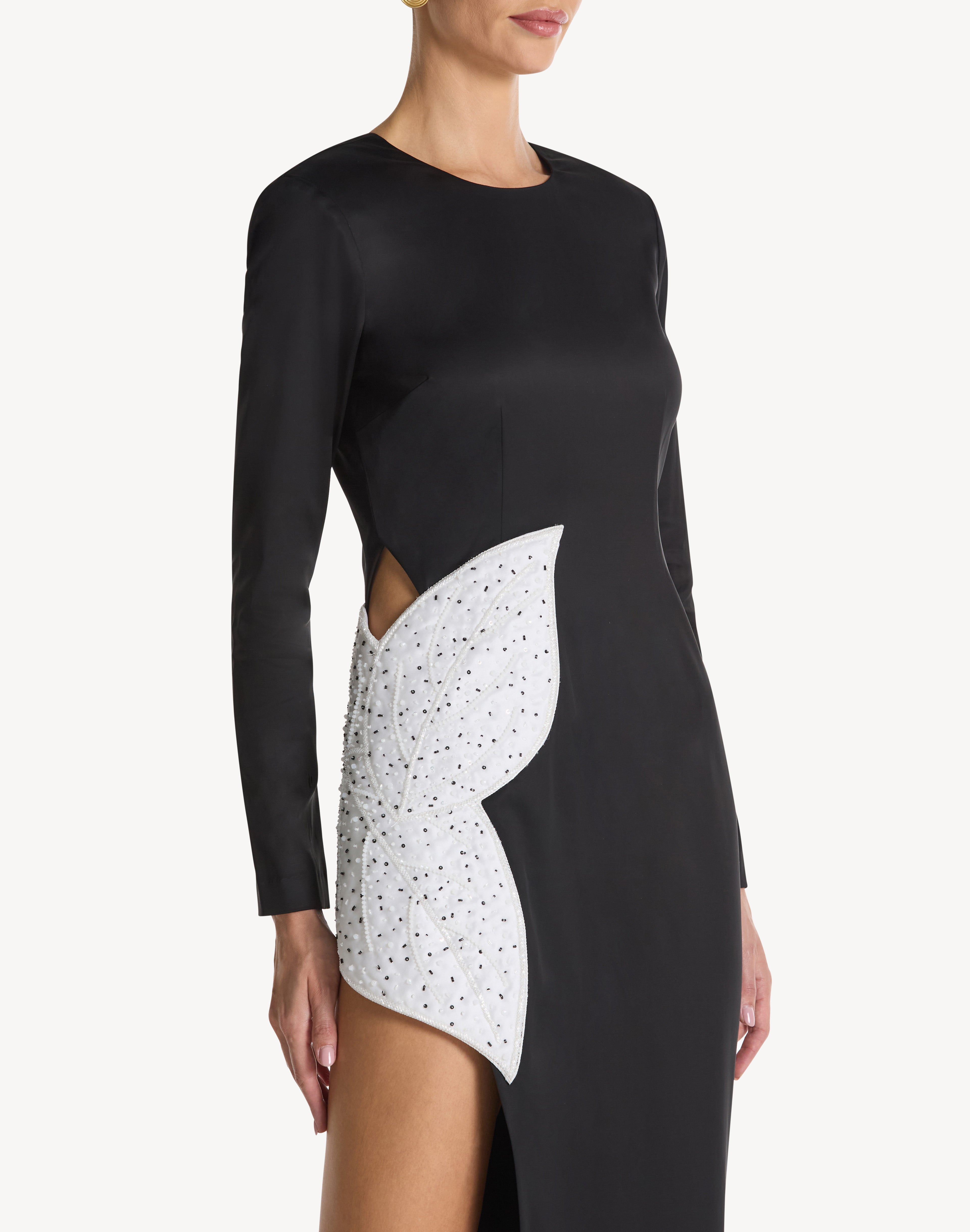 Elegance Leaf Appliqué High Leg Dress