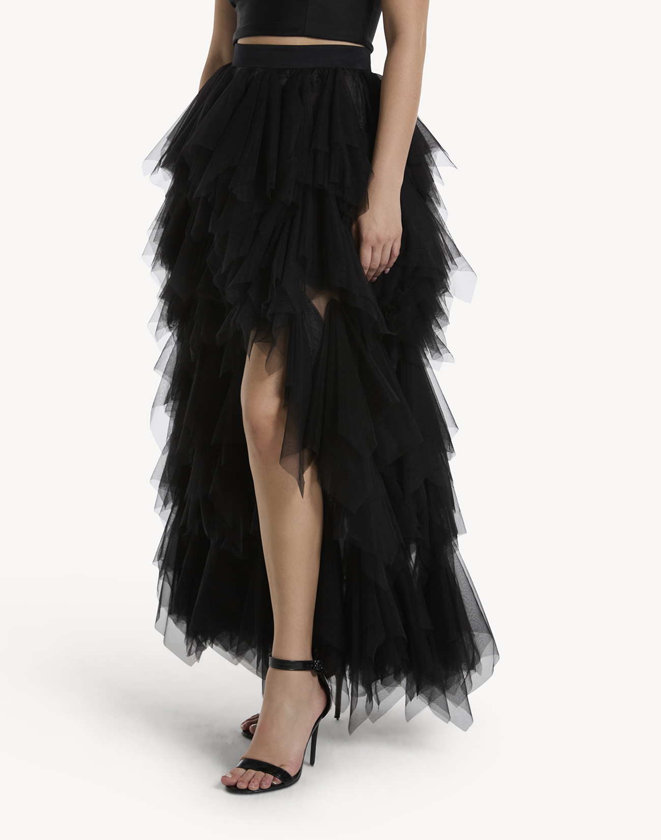 Ruffled Tulle High Leg Skirt