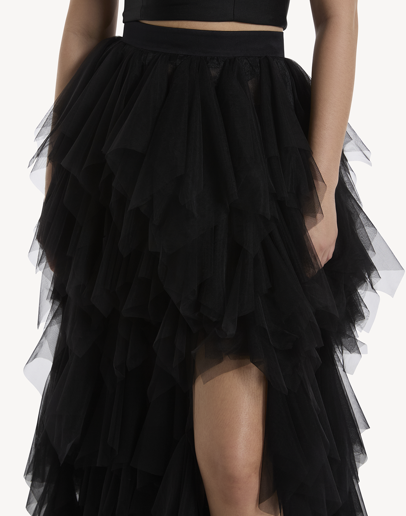 Ruffled Tulle High Leg Skirt