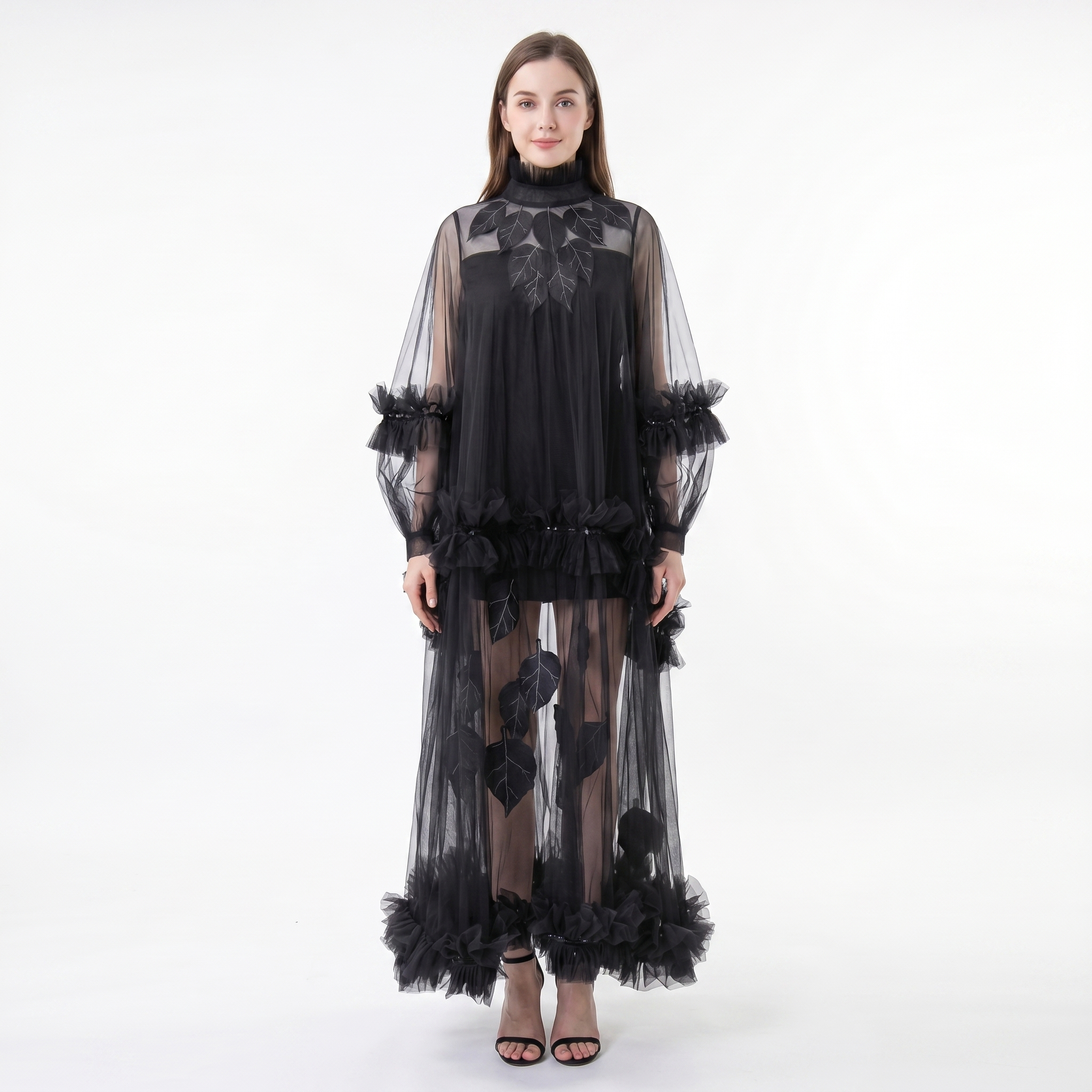 Sheer Ruffled Folia Tulle Dress