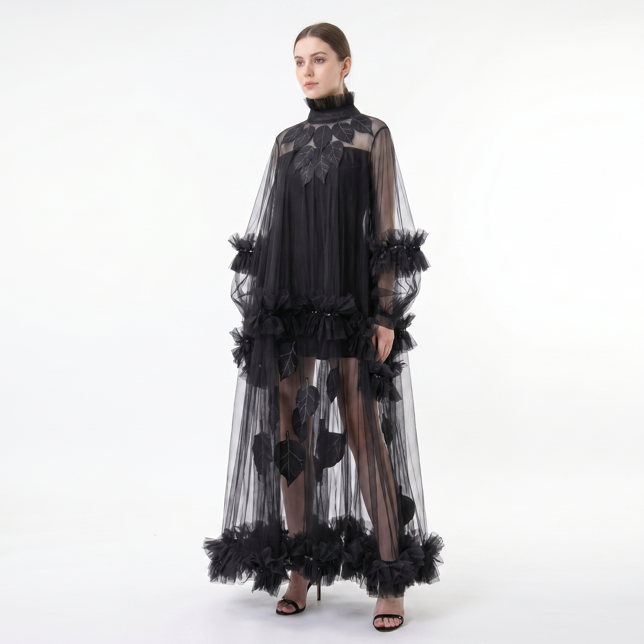 Sheer Ruffled Folia Tulle Dress