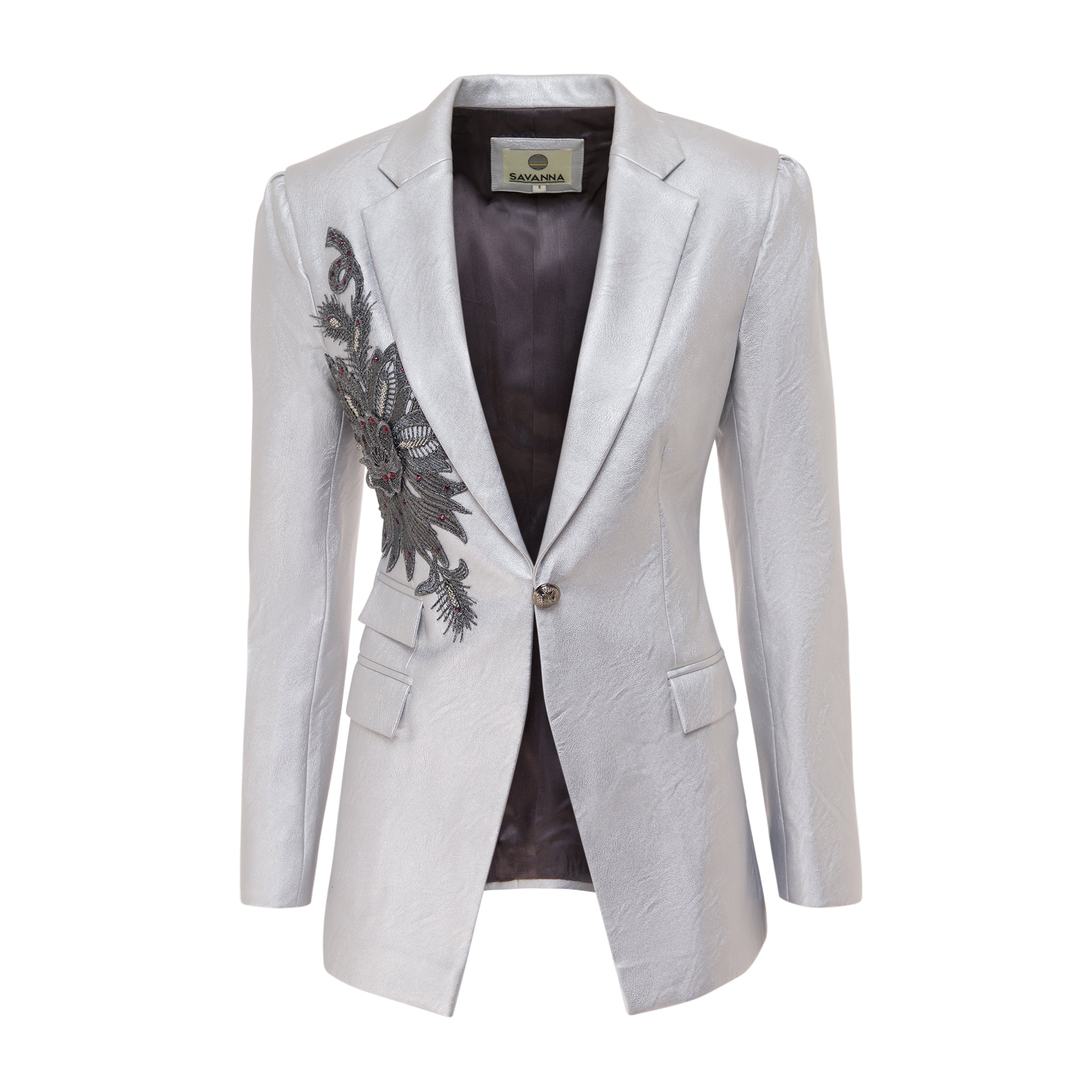 Metallic Faux Leather Embellished Blazer