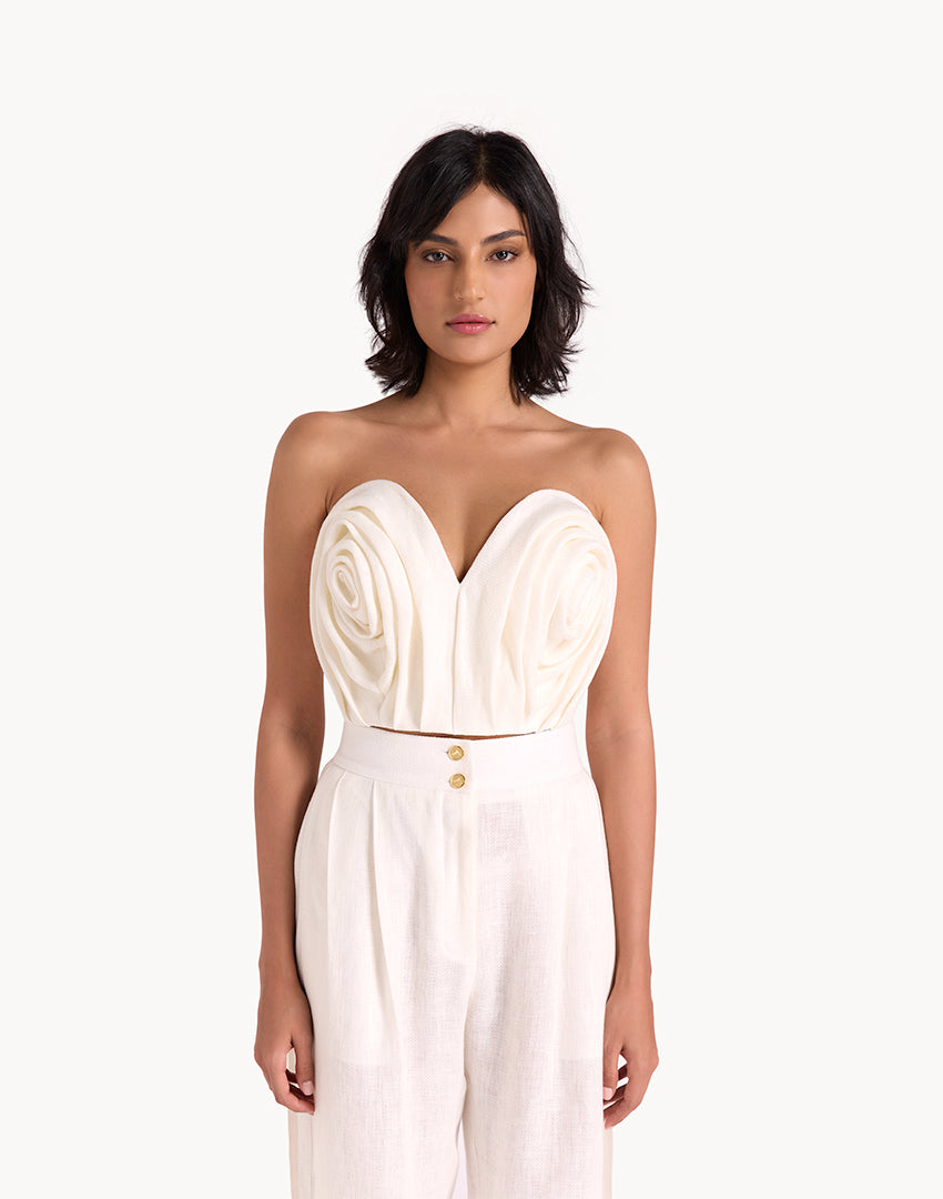 Linen Draped Corset Cropped Top