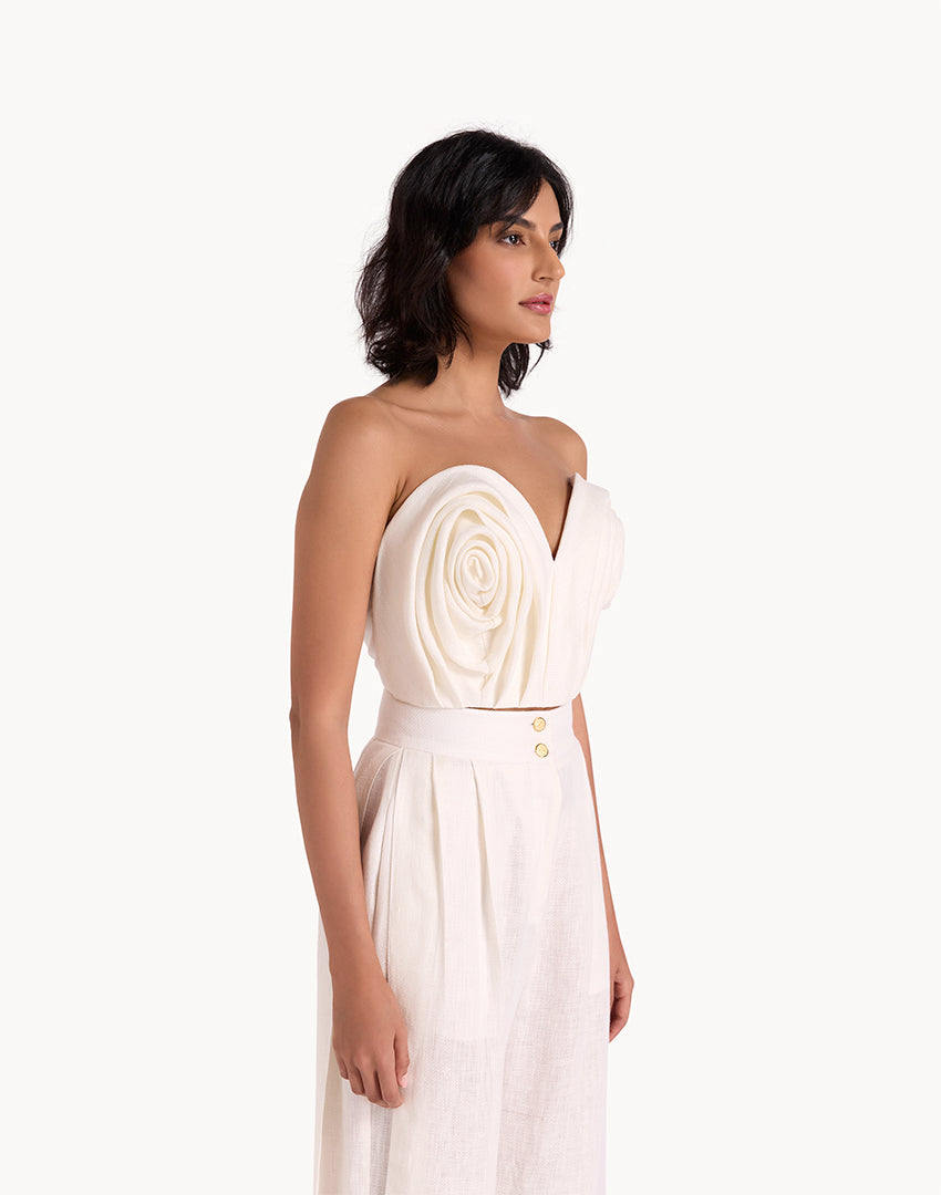 Linen Draped Corset Cropped Top