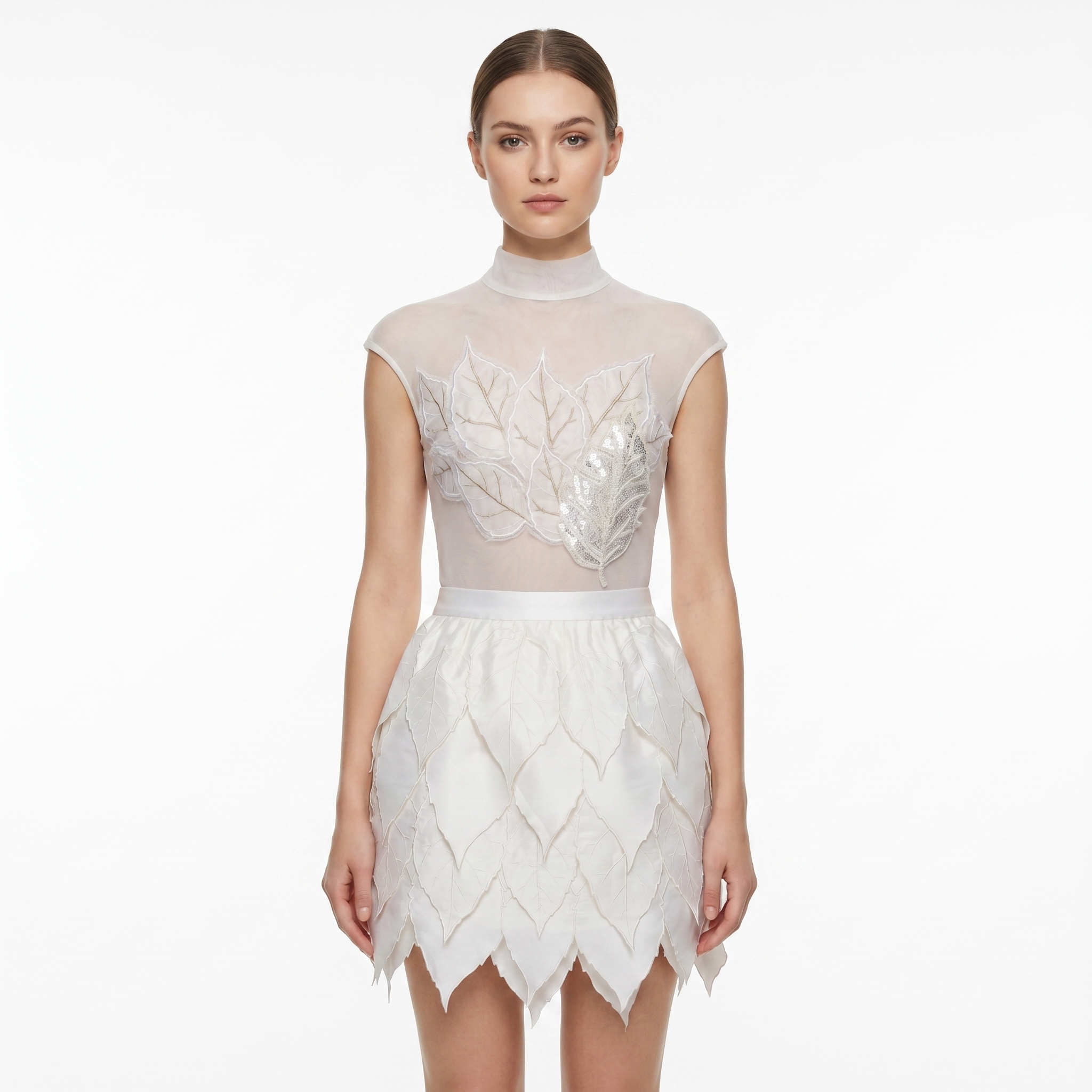 Layered Leaf Appliqué Mini Skirt