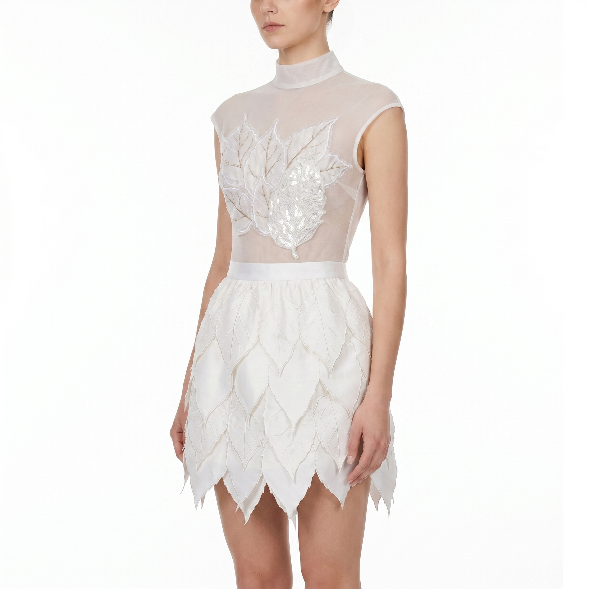 Layered Leaf Appliqué Mini Skirt