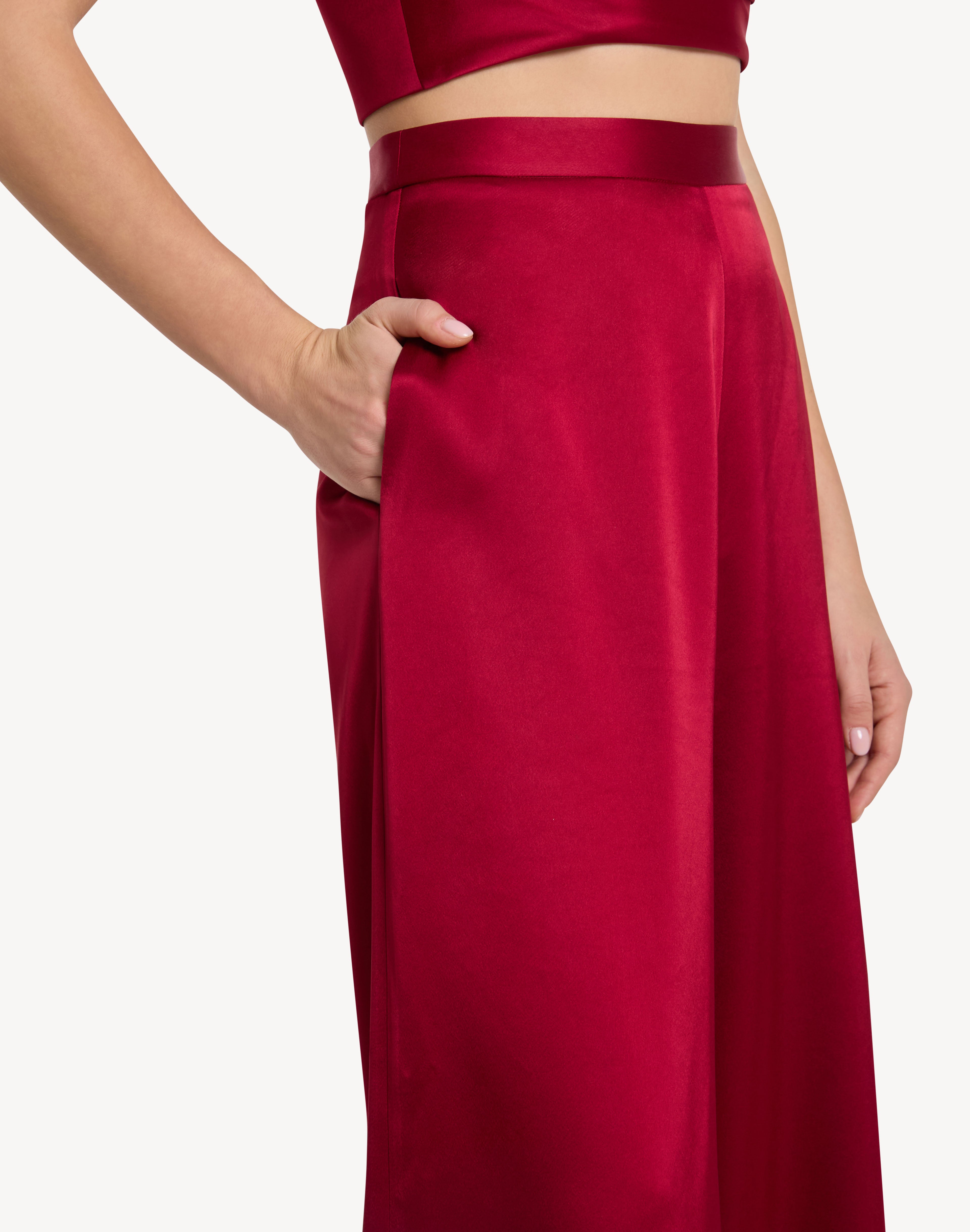 Button Cuff Detail Satin Haram Trousers