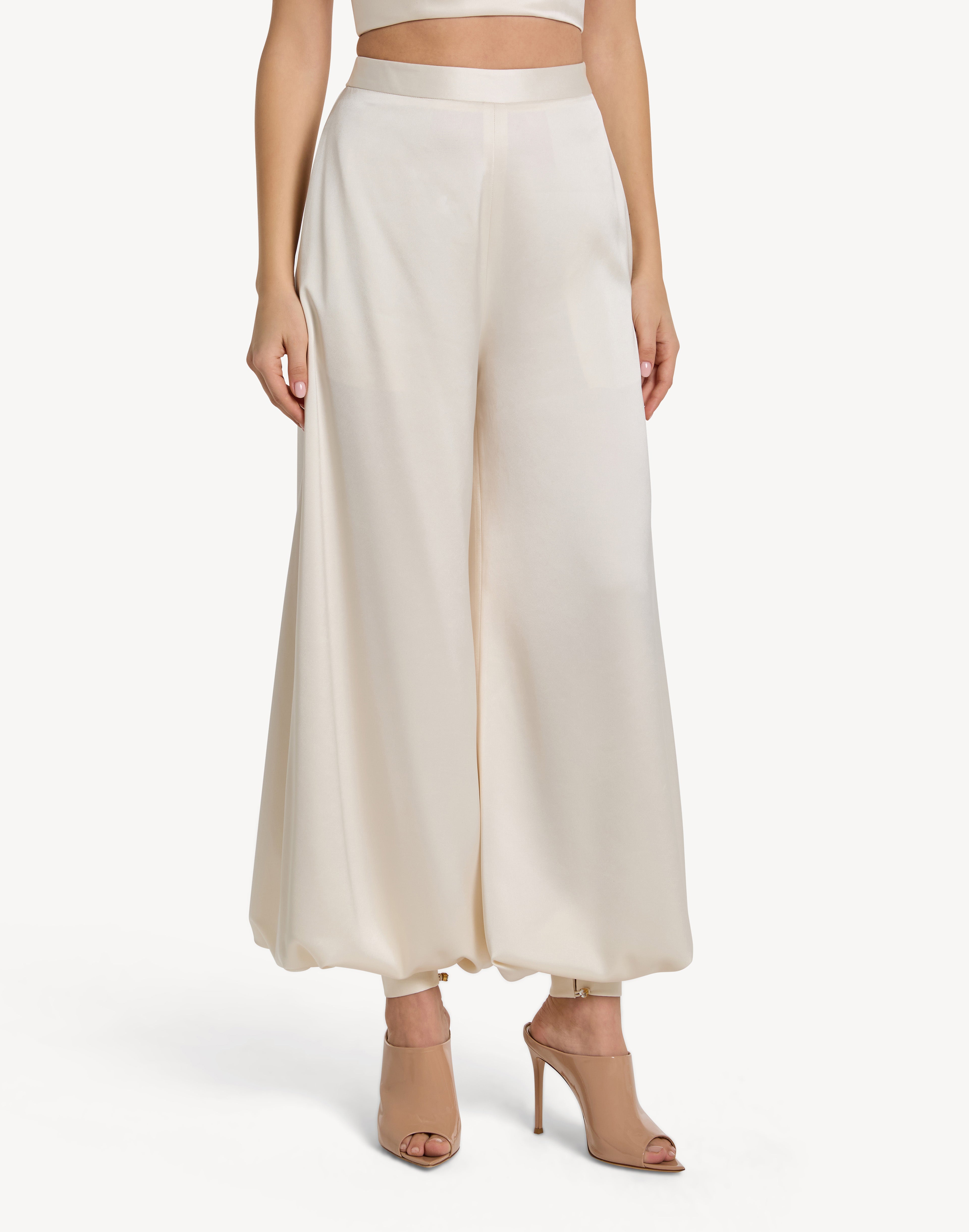 Button Cuff Detail Satin Haram Trousers