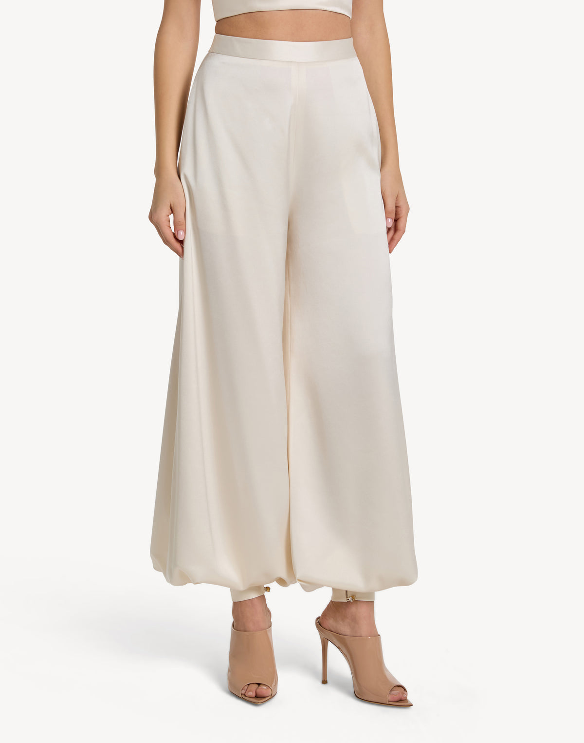 Button Cuff Detail Satin Haram Trousers