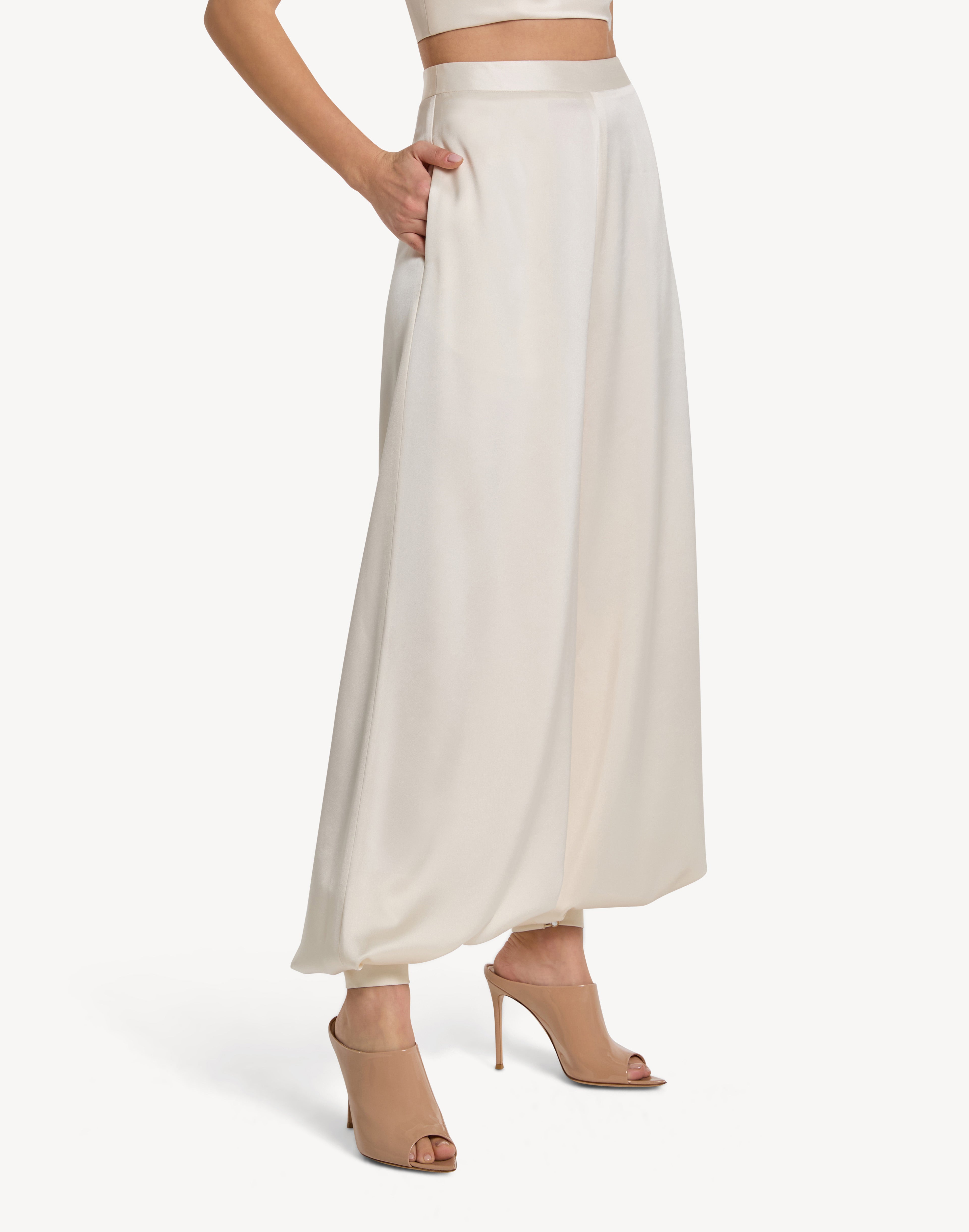 Button Cuff Detail Satin Haram Trousers