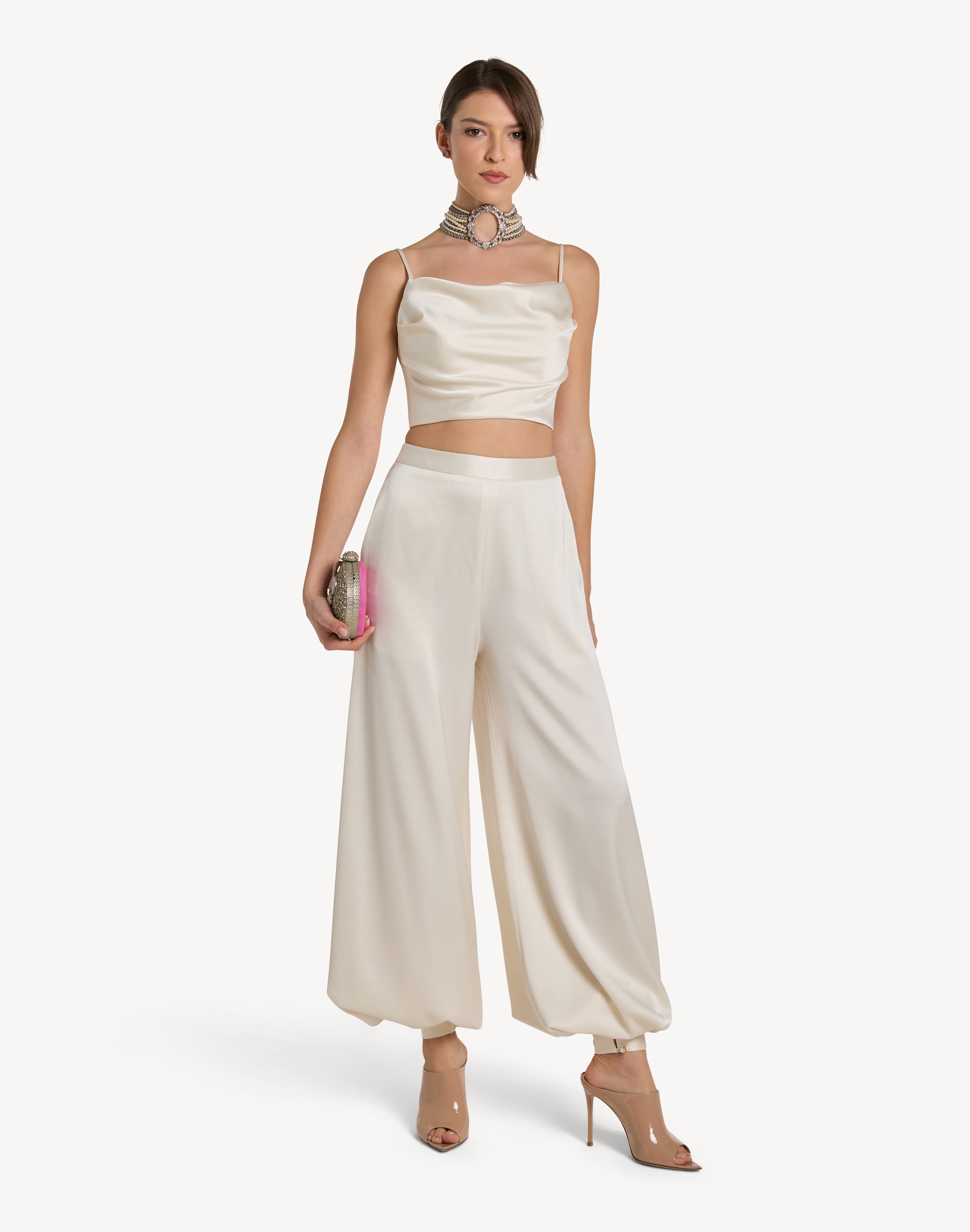 Button Cuff Detail Satin Haram Trousers