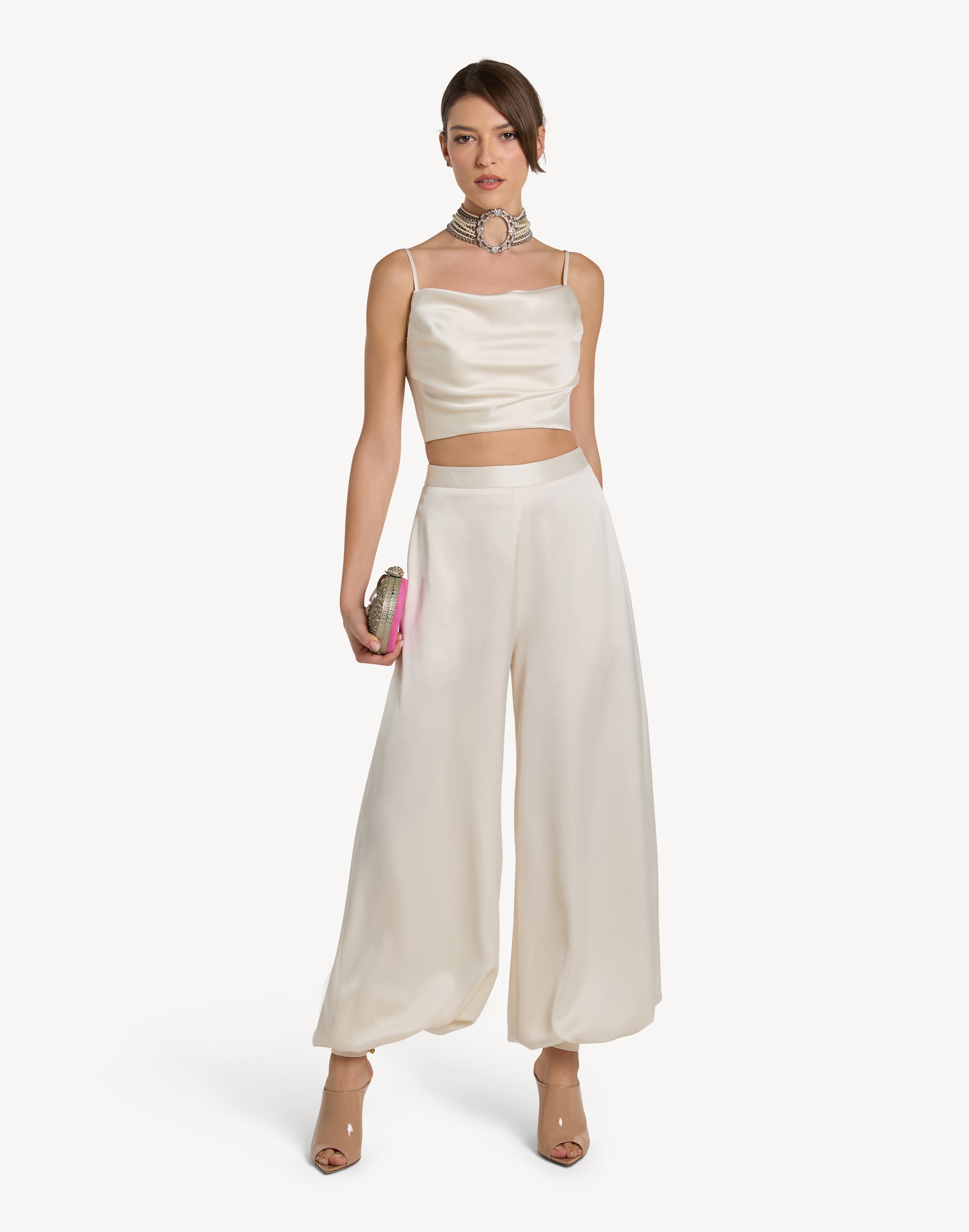 Button Cuff Detail Satin Haram Trousers