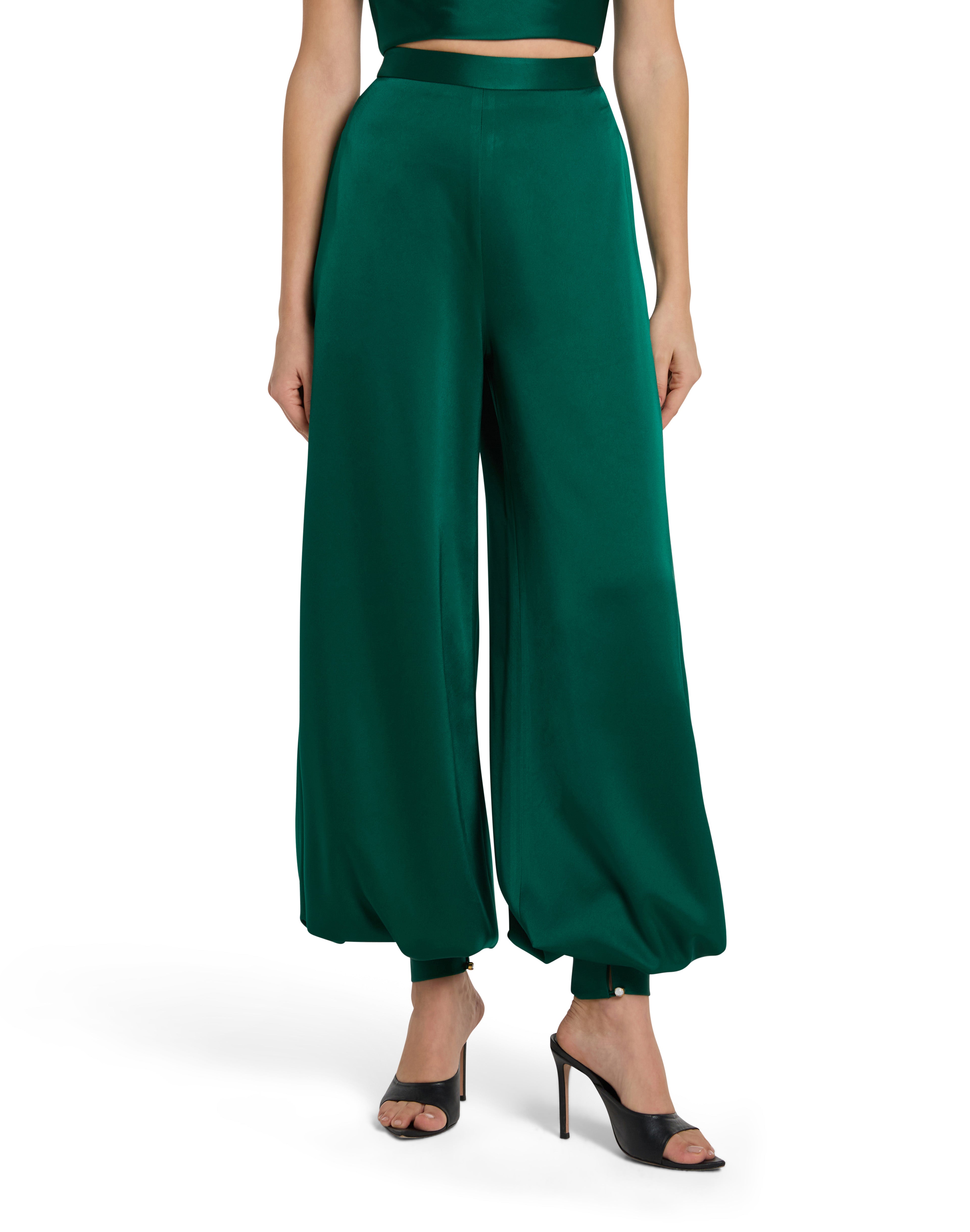 Button Cuff Detail Satin Haram Trousers