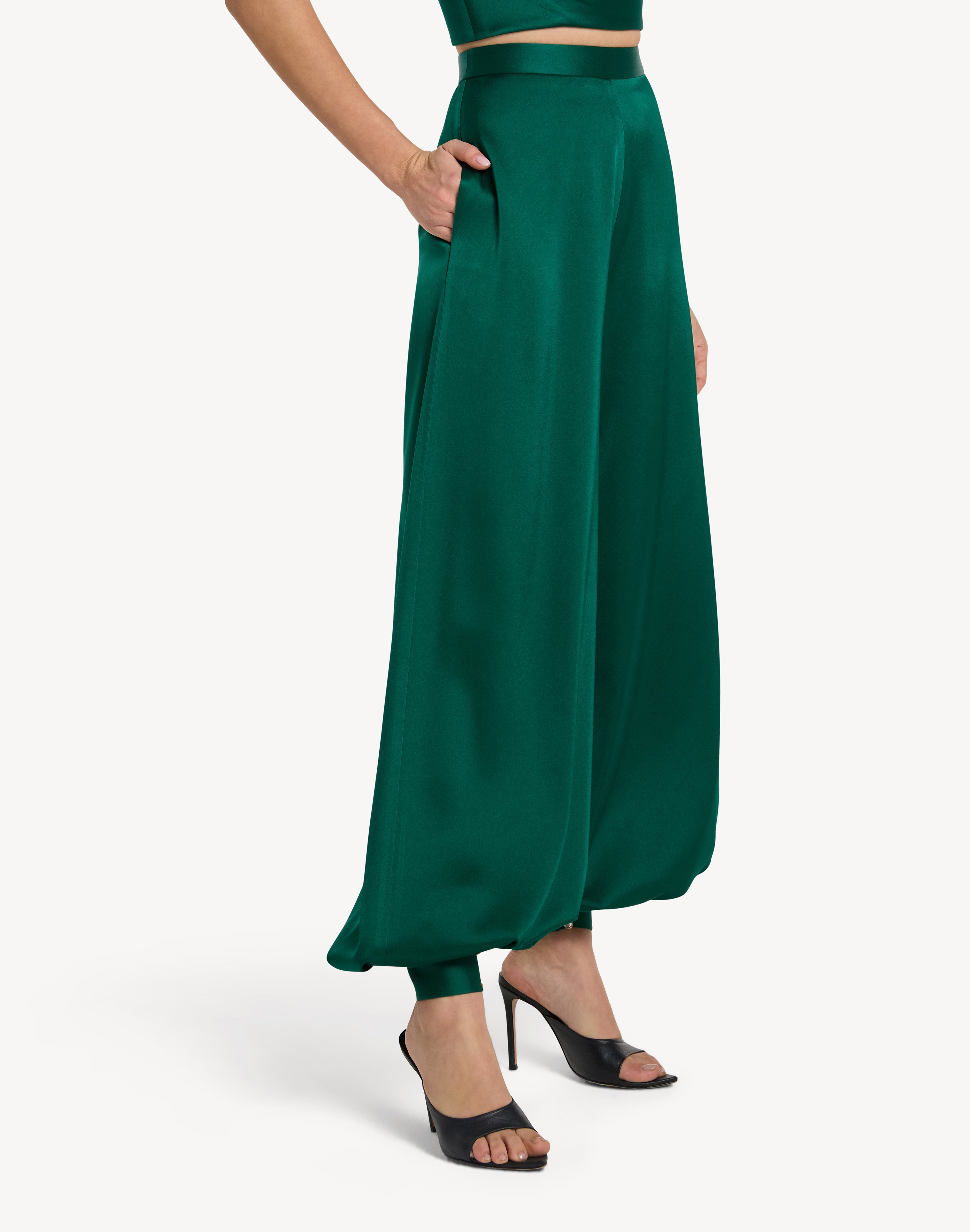 Button Cuff Detail Satin Haram Trousers