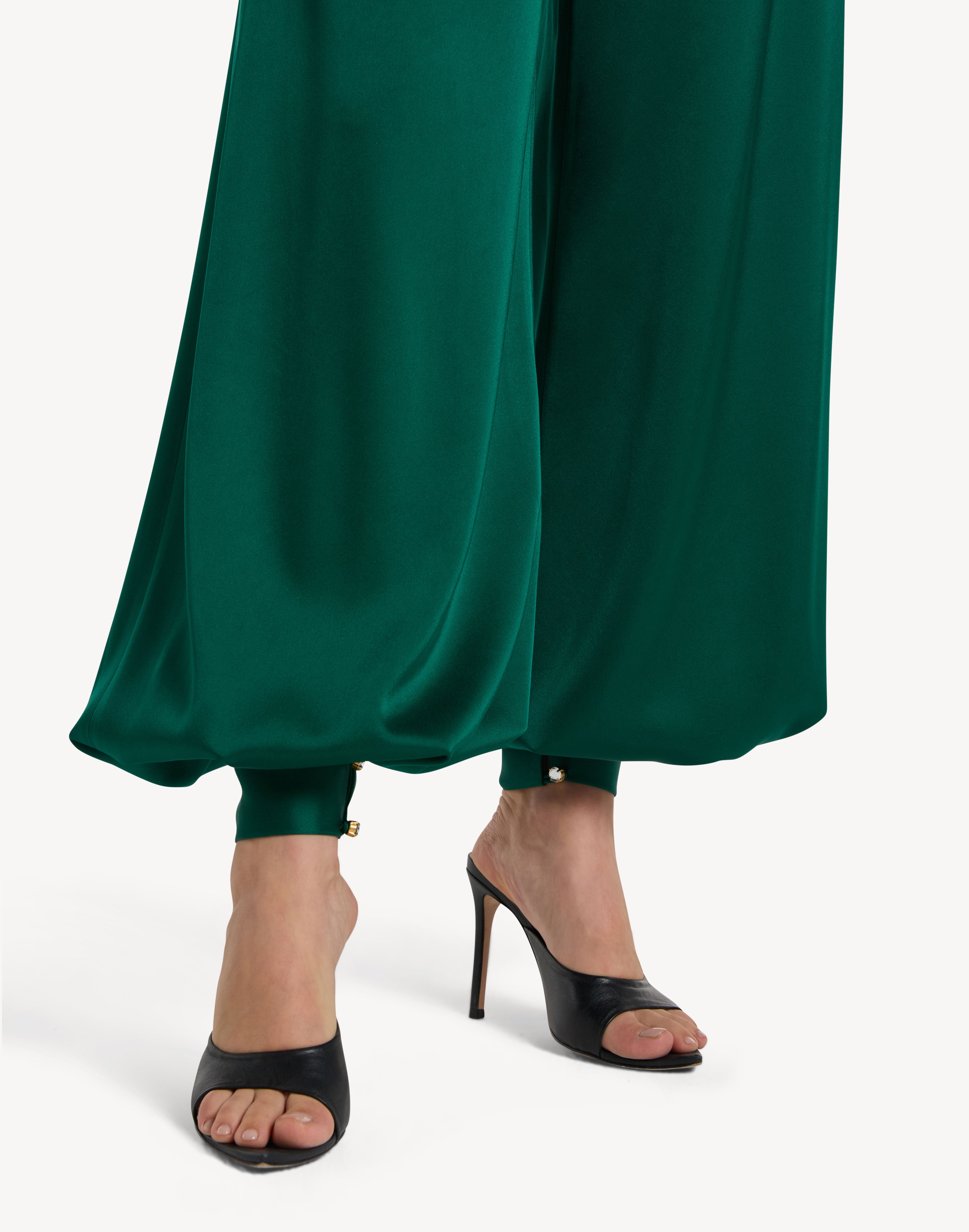 Button Cuff Detail Satin Haram Trousers