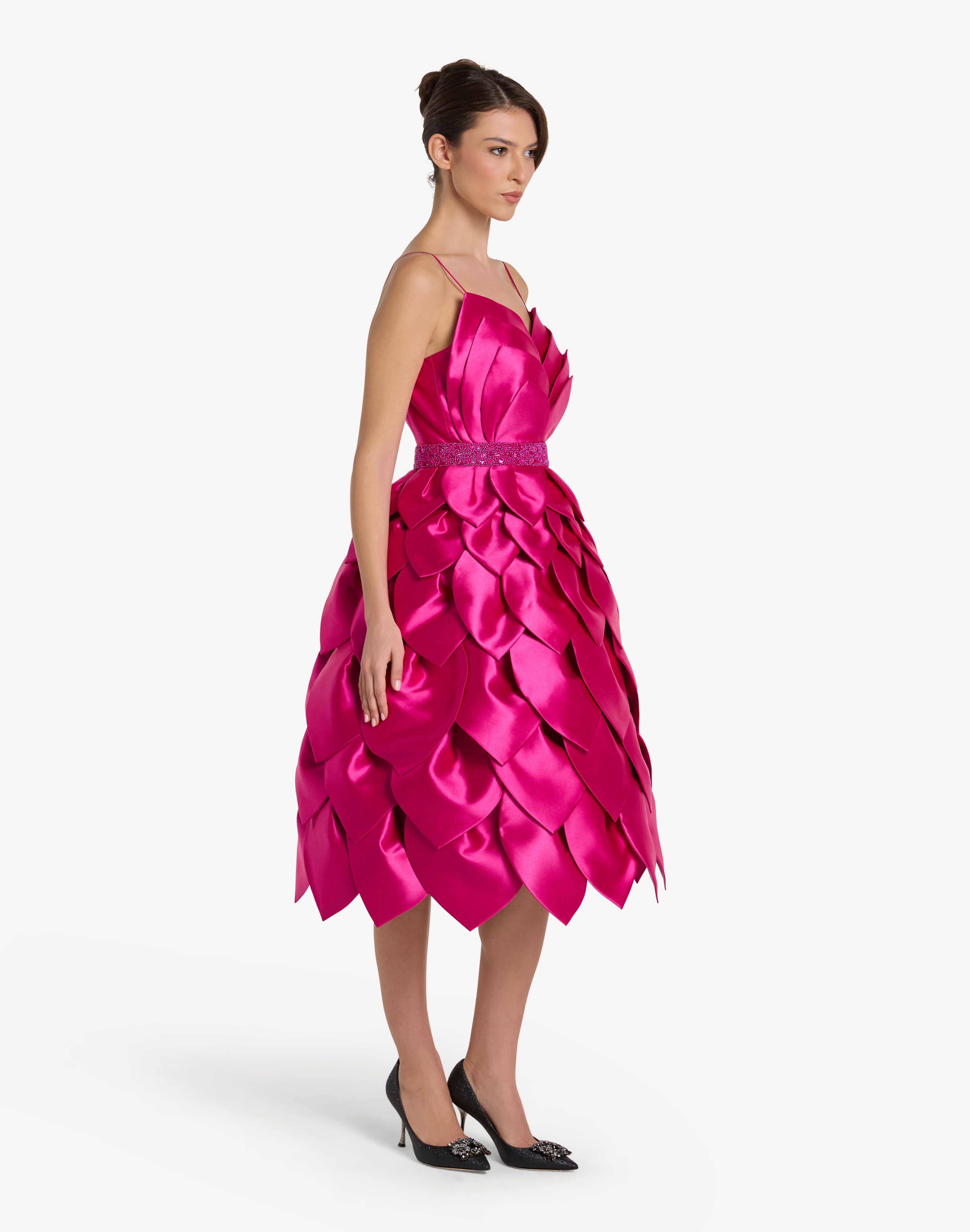 Leaf Appliqué Corset Sweetheart Midi Dress