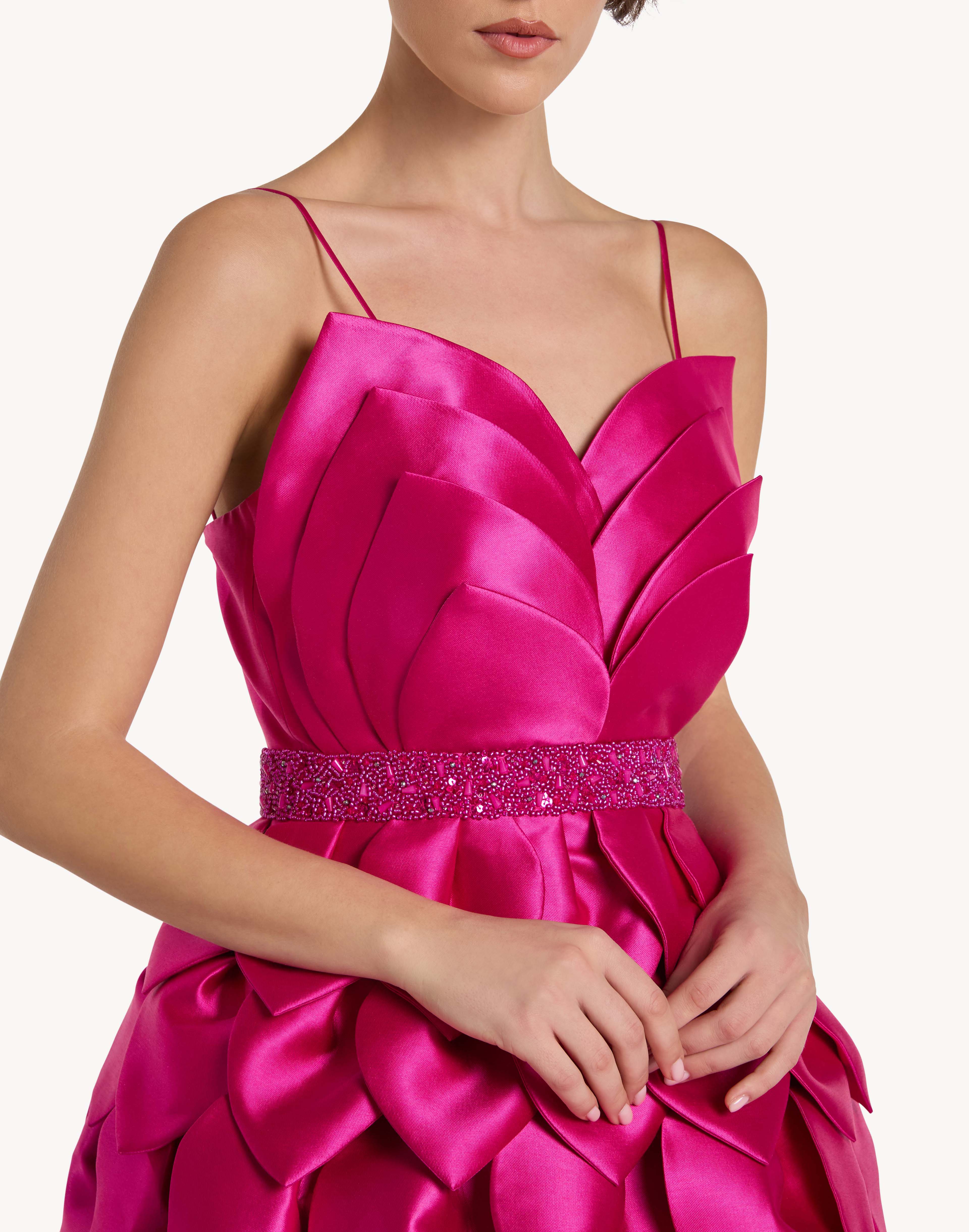 Leaf Appliqué Corset Sweetheart Midi Dress