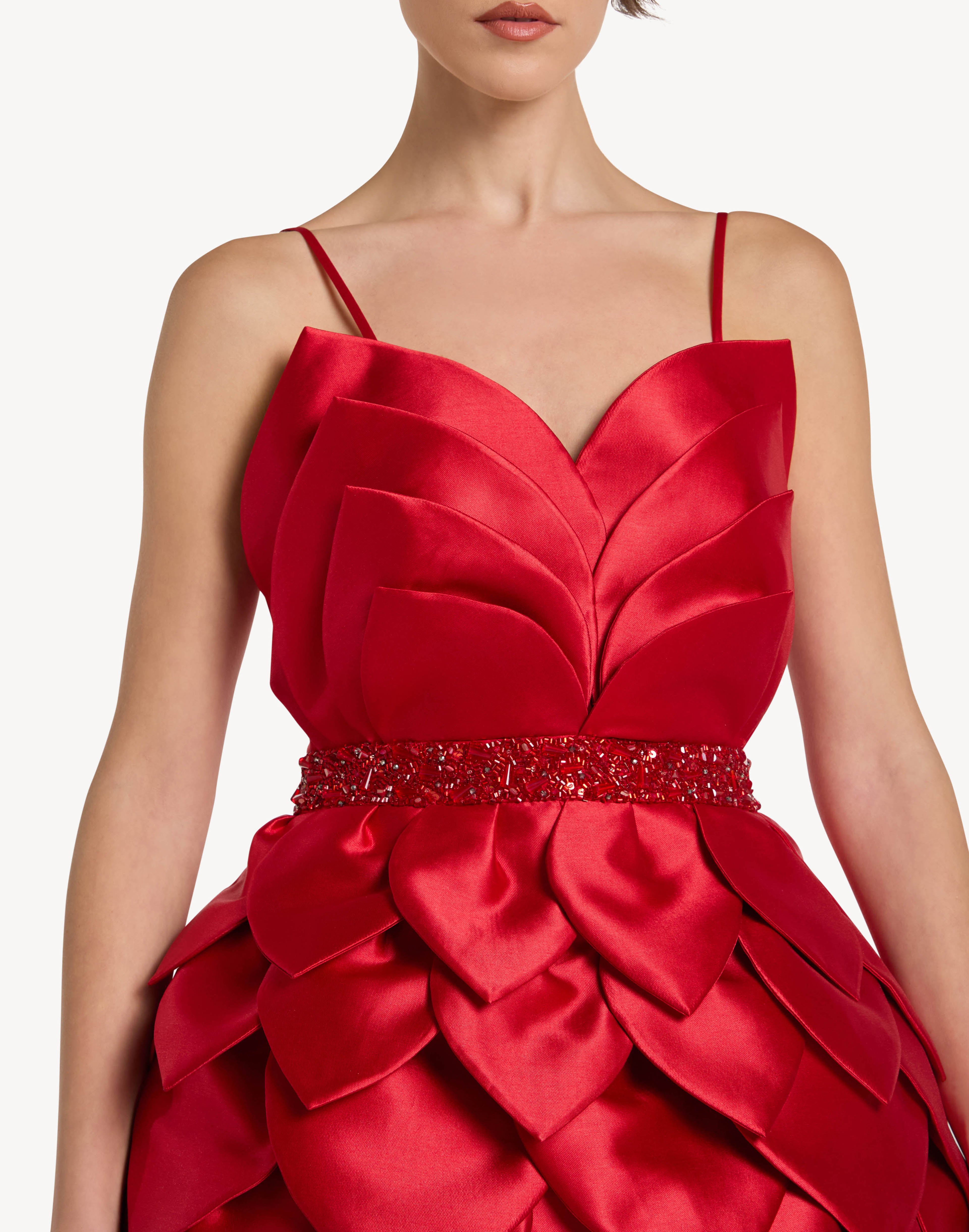 Leaf Appliqué Corset Sweetheart Midi Dress