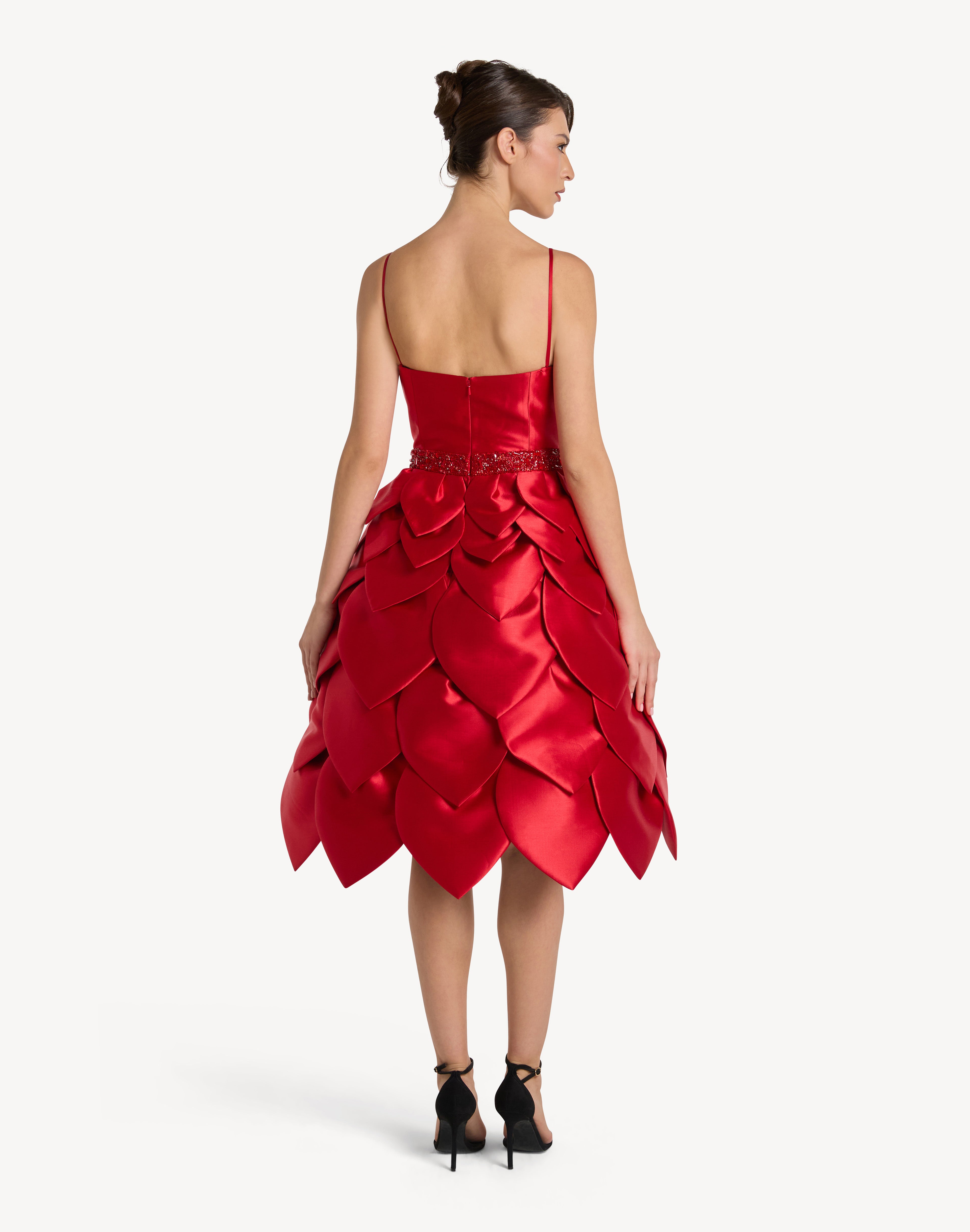Leaf Appliqué Corset Sweetheart Midi Dress