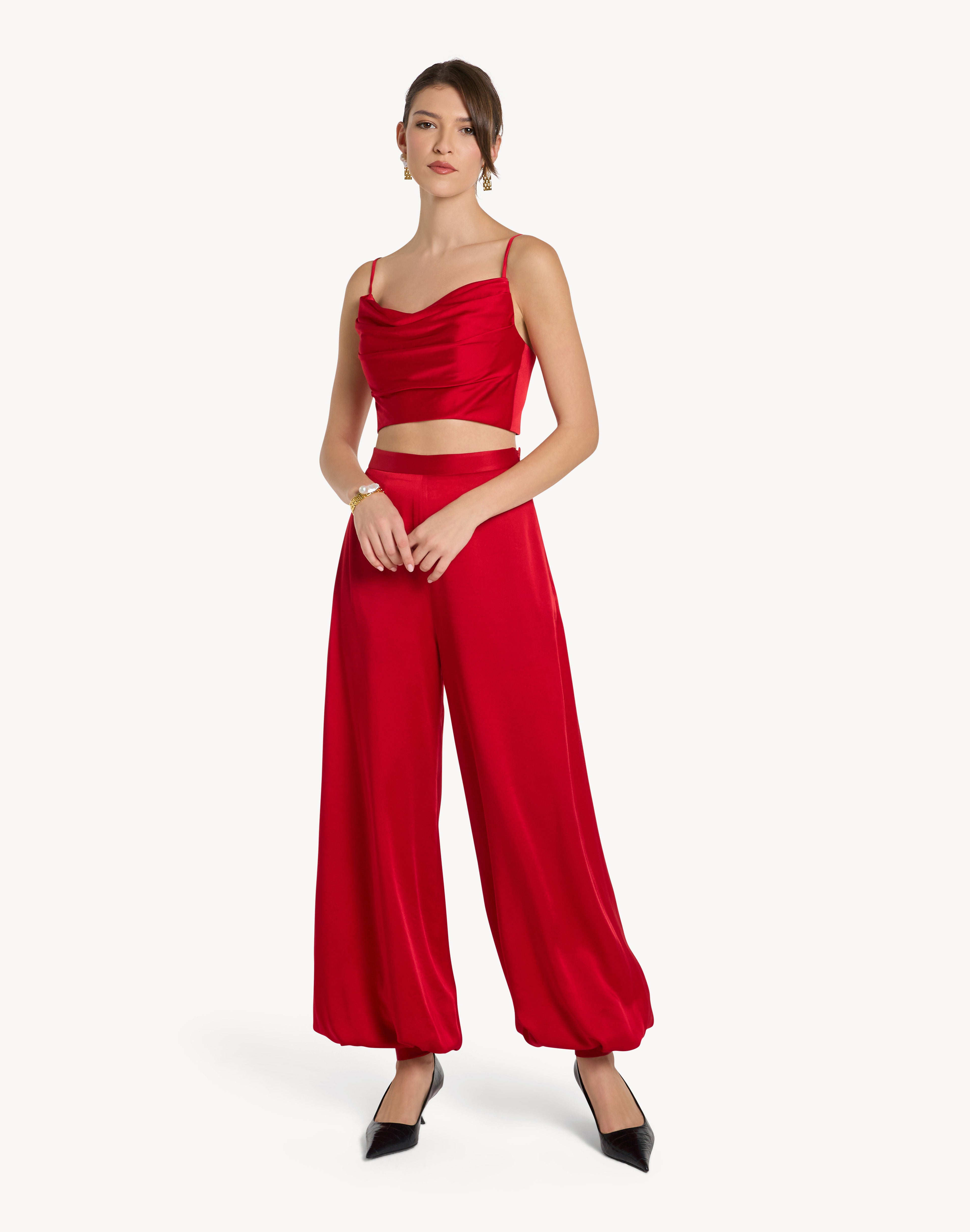 Button Cuff Detail Satin Haram Trousers