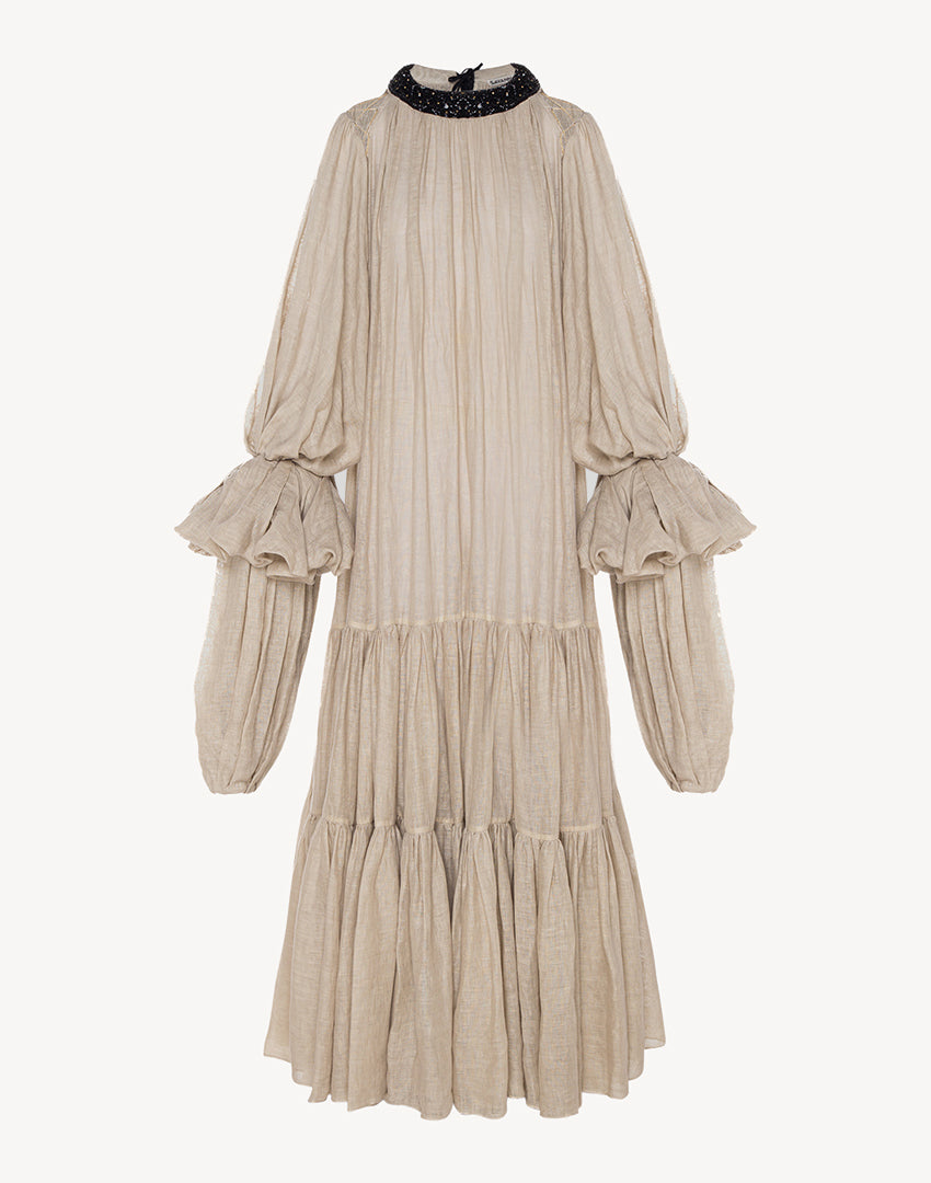 chinese dress ladies Grace Linen Beads Embellished Maxi Dress