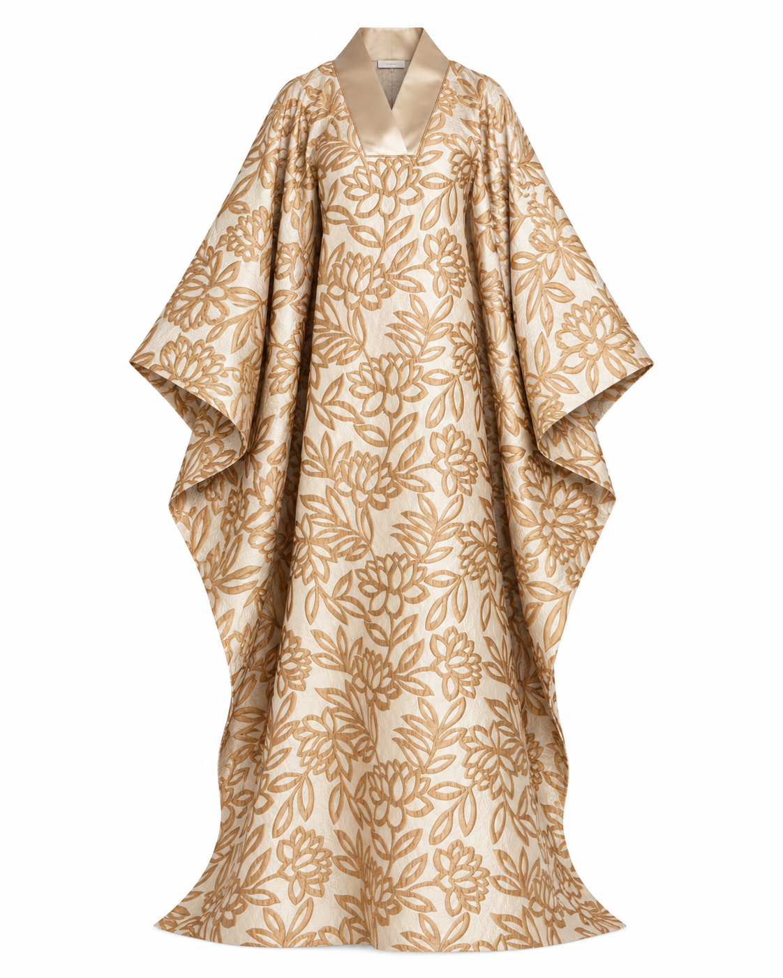 Metallic Floral Jacquard V-Neck Kaftan Abaya