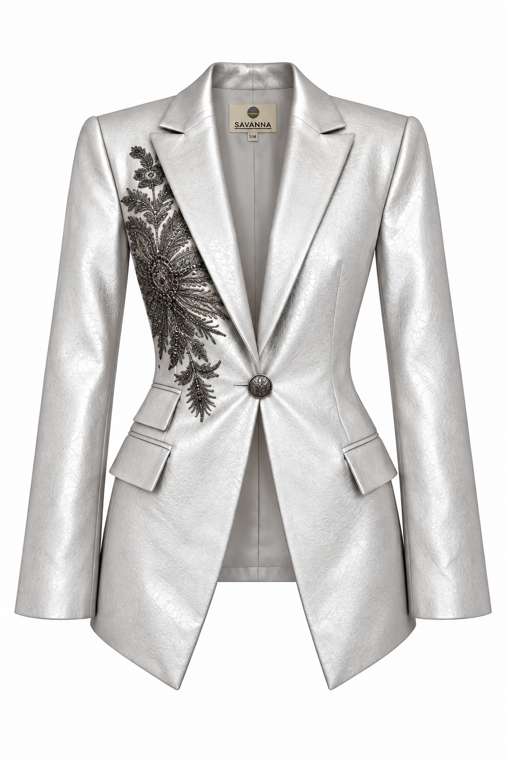 Metallic Faux Leather Embellished Blazer