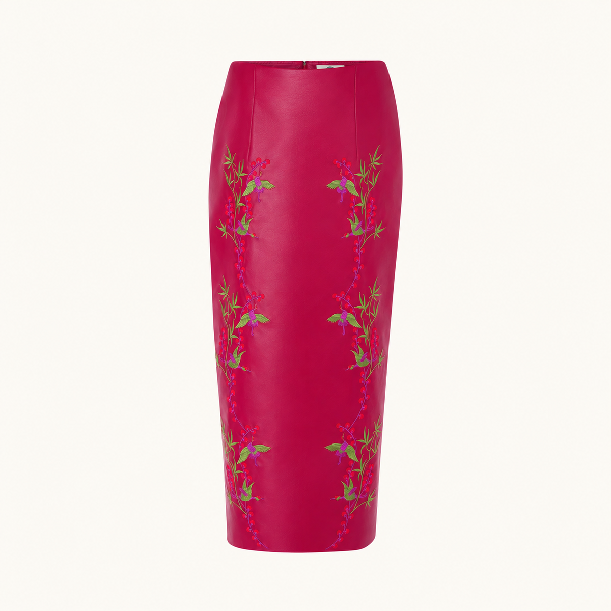 Faux Leather Embroidered Pencil Skirt