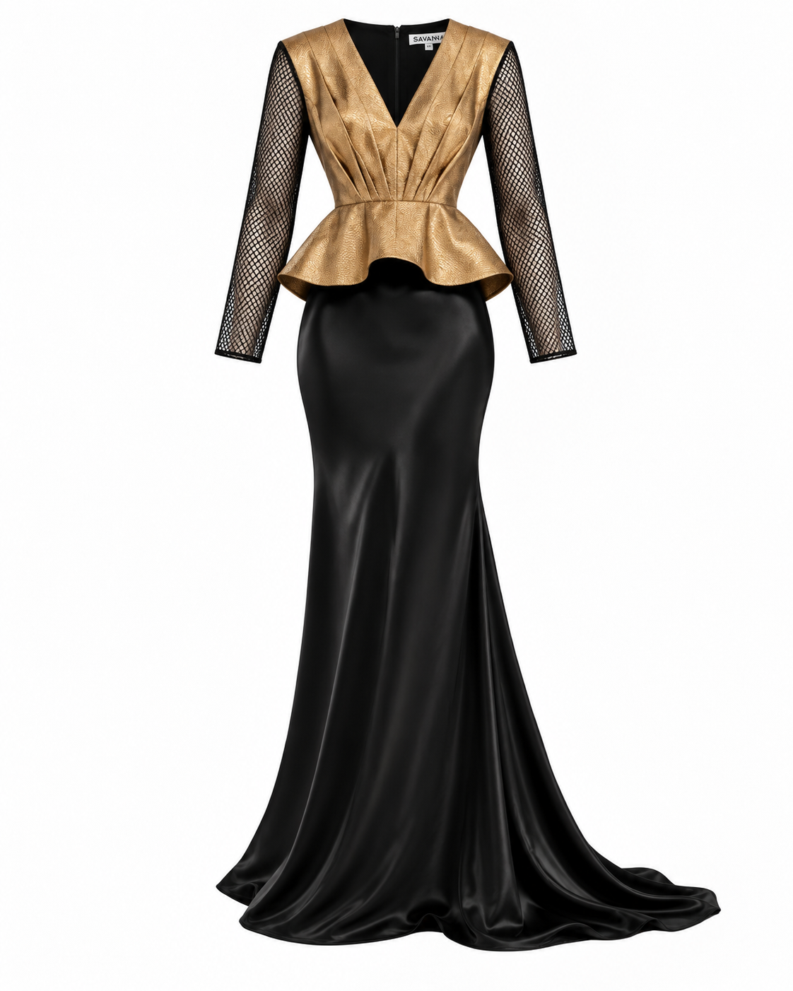 Crystal Embellished Long Sleeved Peplum Gown