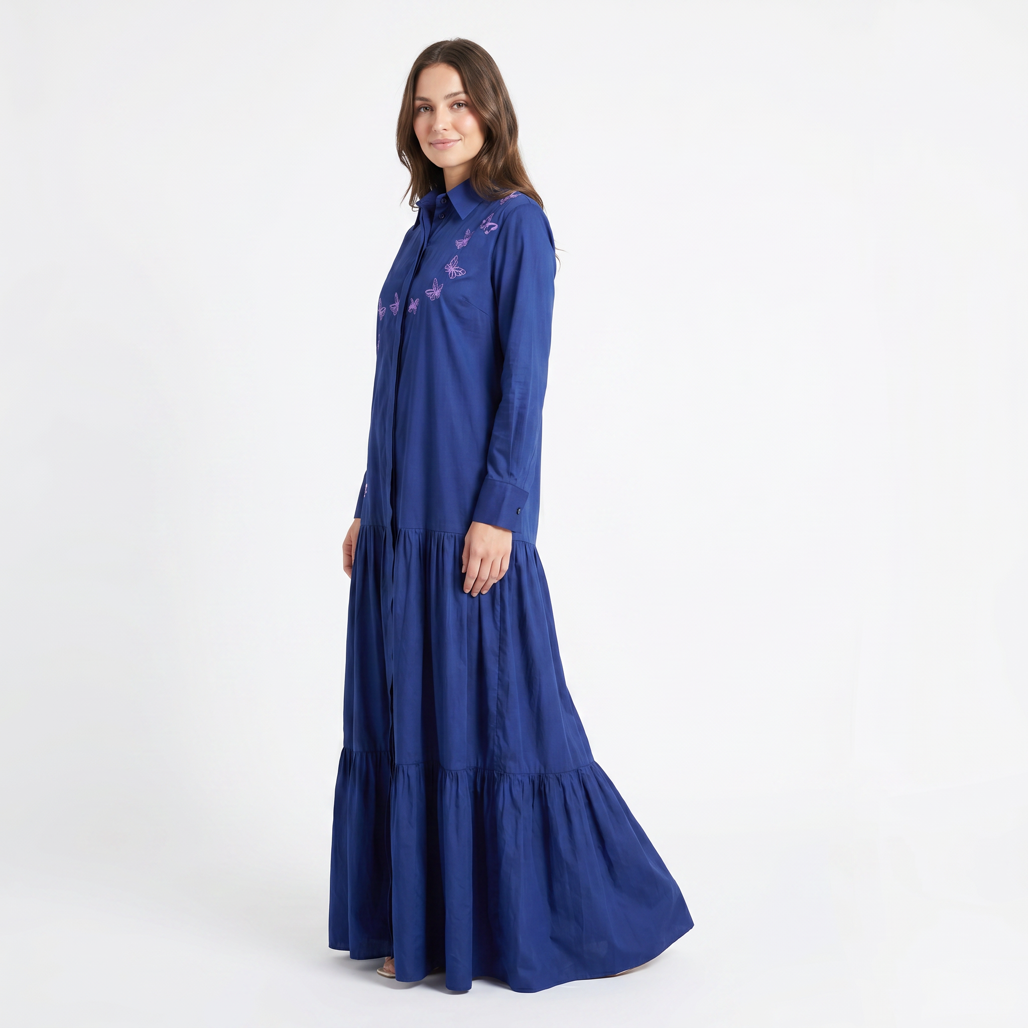 Butterfly Embroidery Shirt Dress