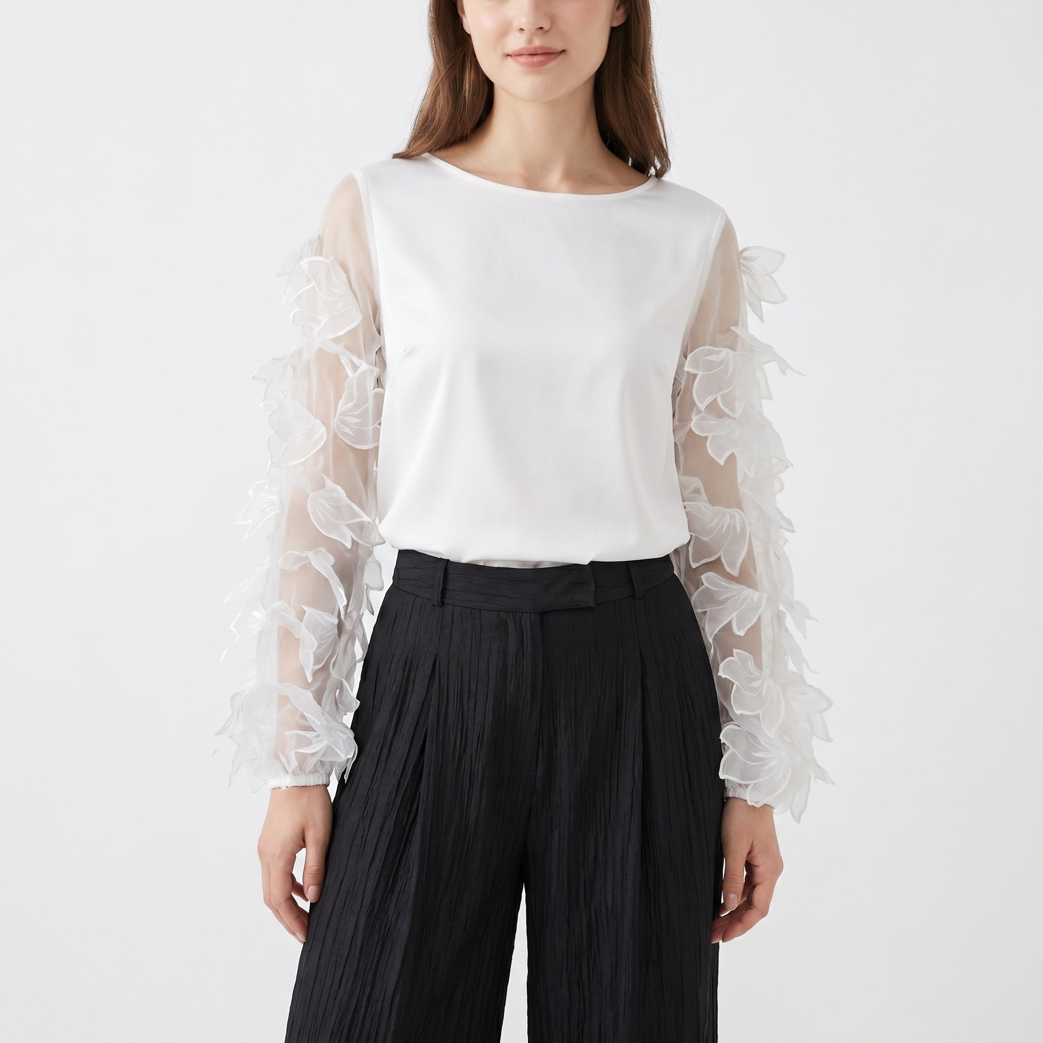 Drop-Leaf Sleeve Plunge Back Blouse
