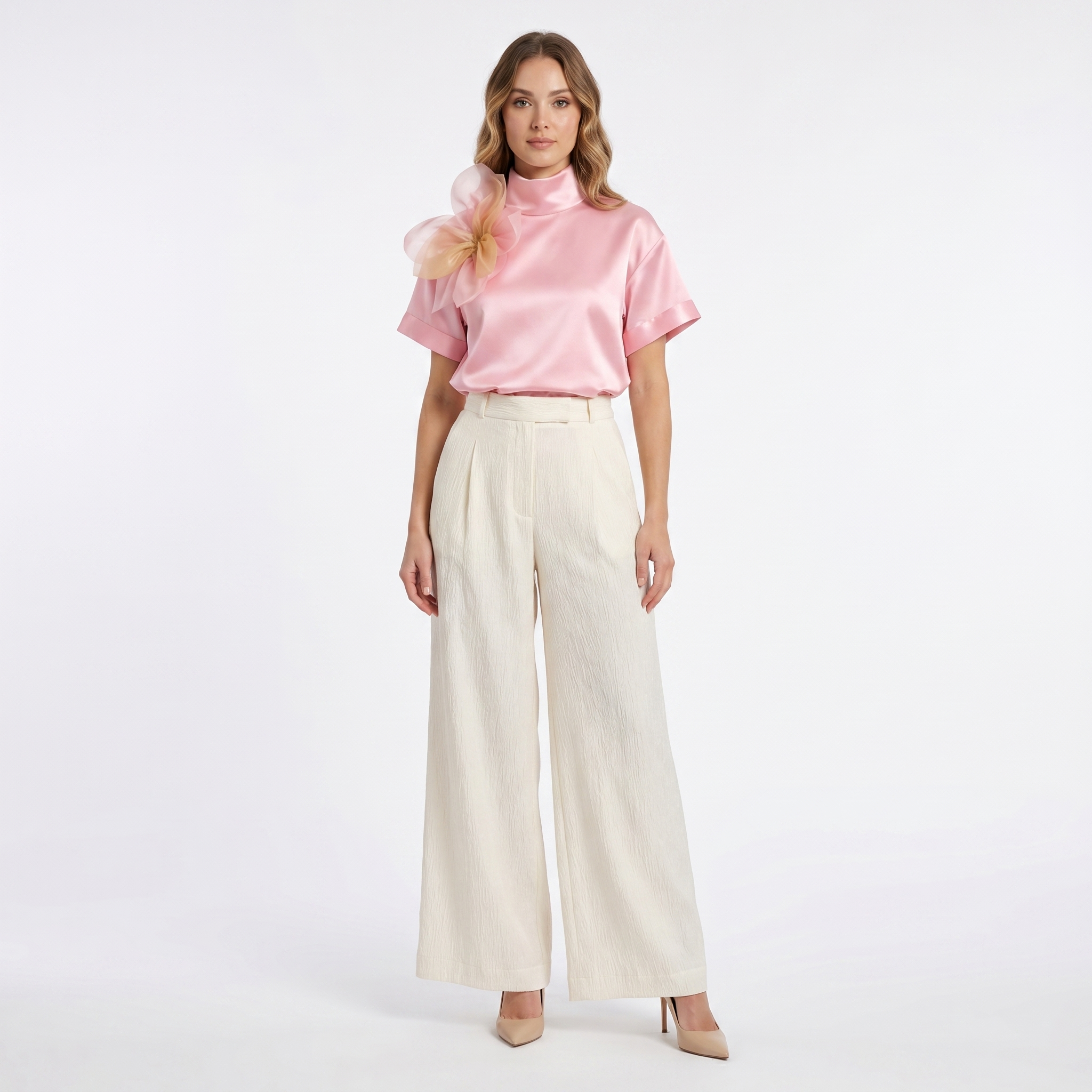 Fleur d’Épaule High-Neck Silk Blouse