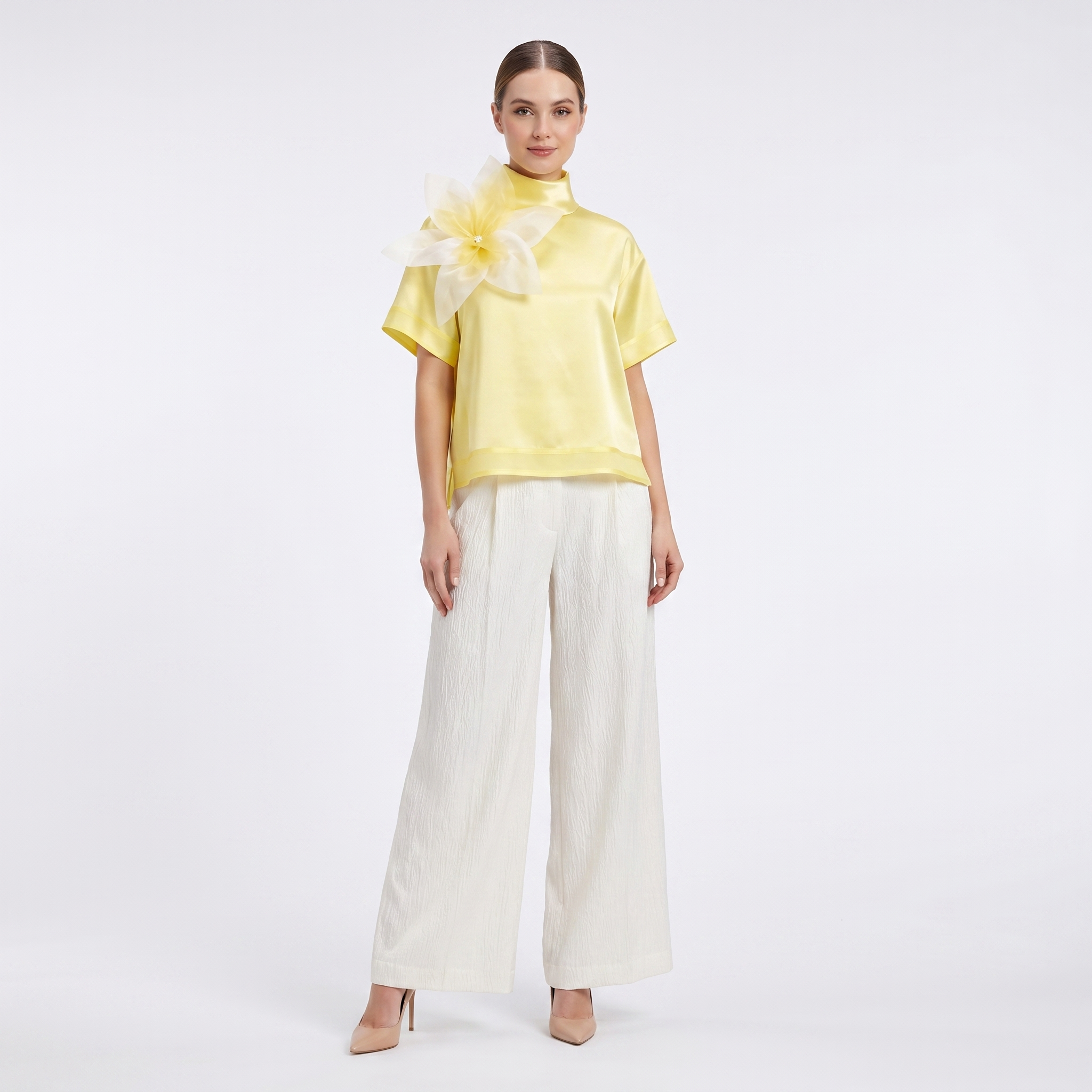 Fleur d’Épaule High-Neck Silk Blouse