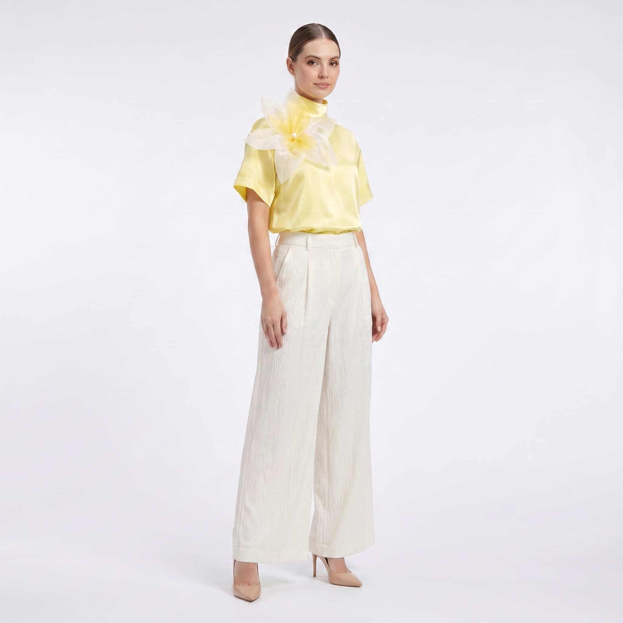Fleur d’Épaule High-Neck Silk Blouse