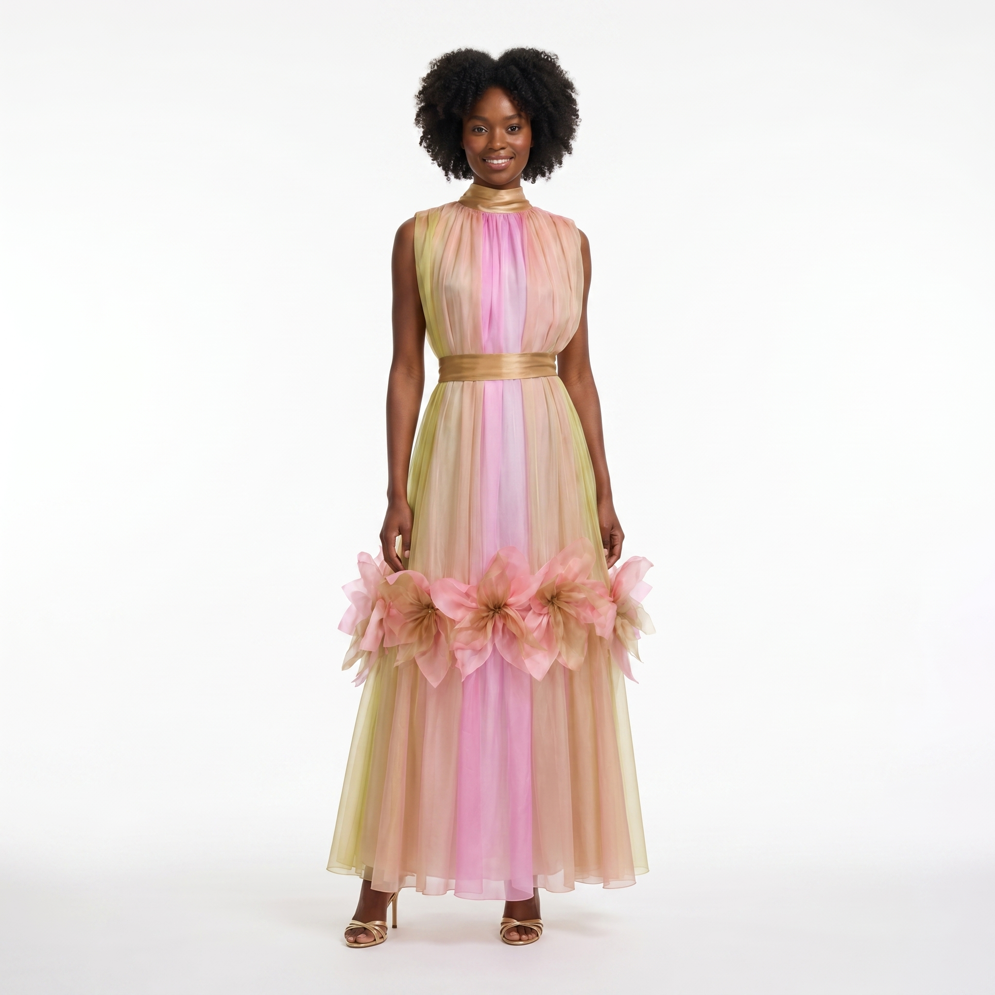 Silk Fleurs High-Neck Maxi Dress