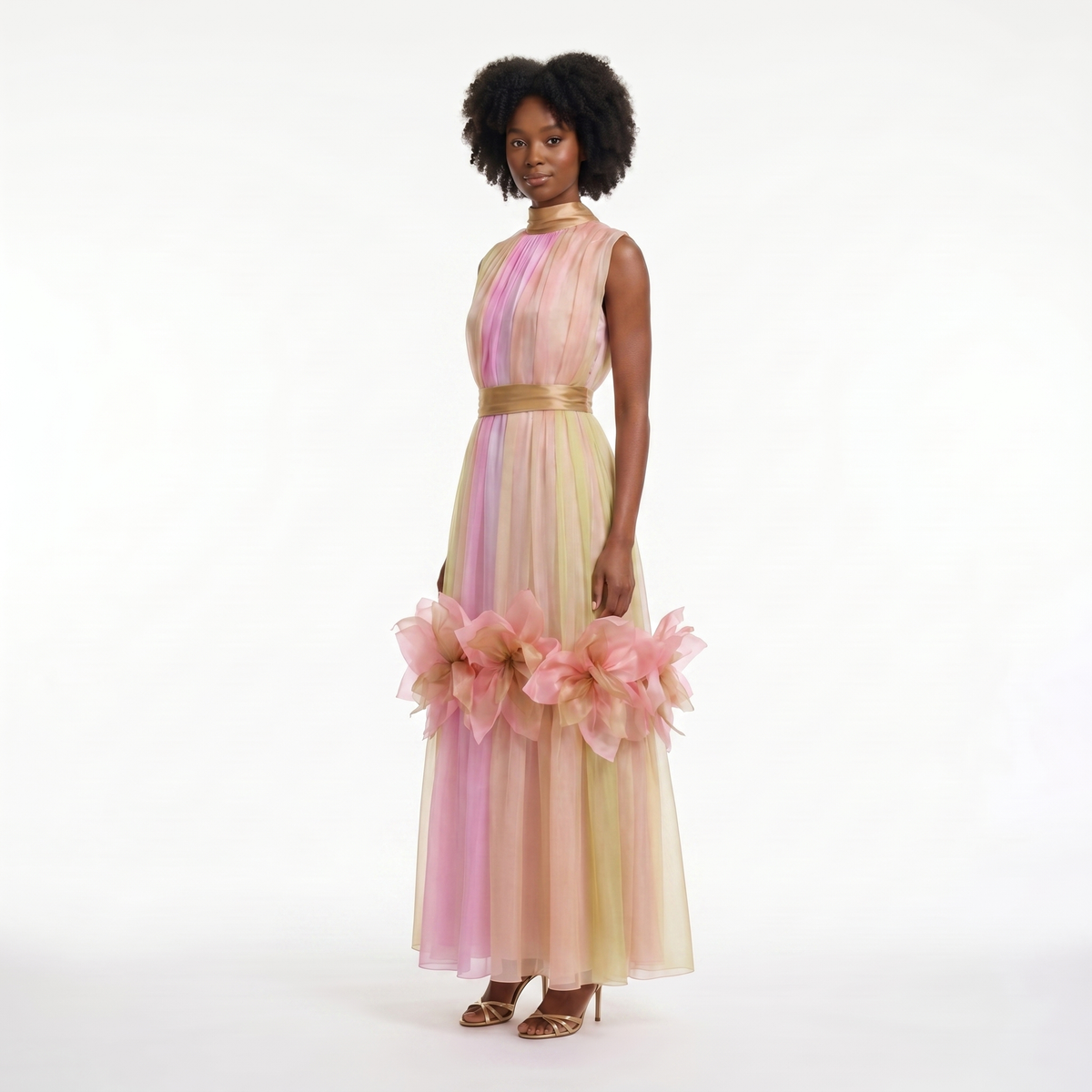 Silk Fleurs High-Neck Maxi Dress