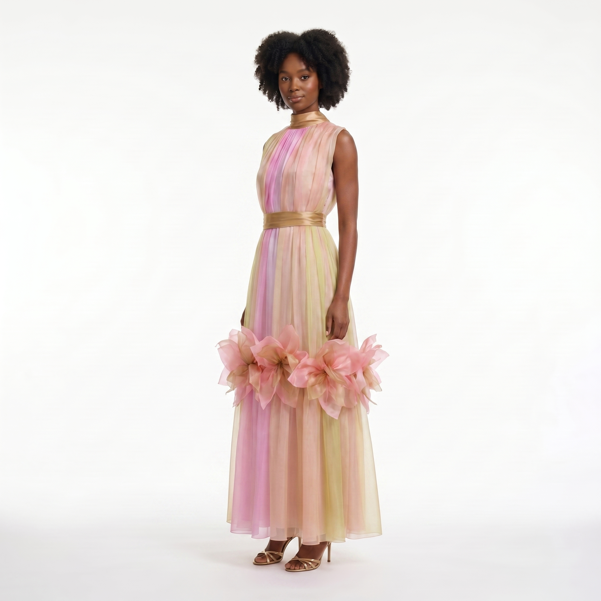 Silk Fleurs High-Neck Maxi Dress