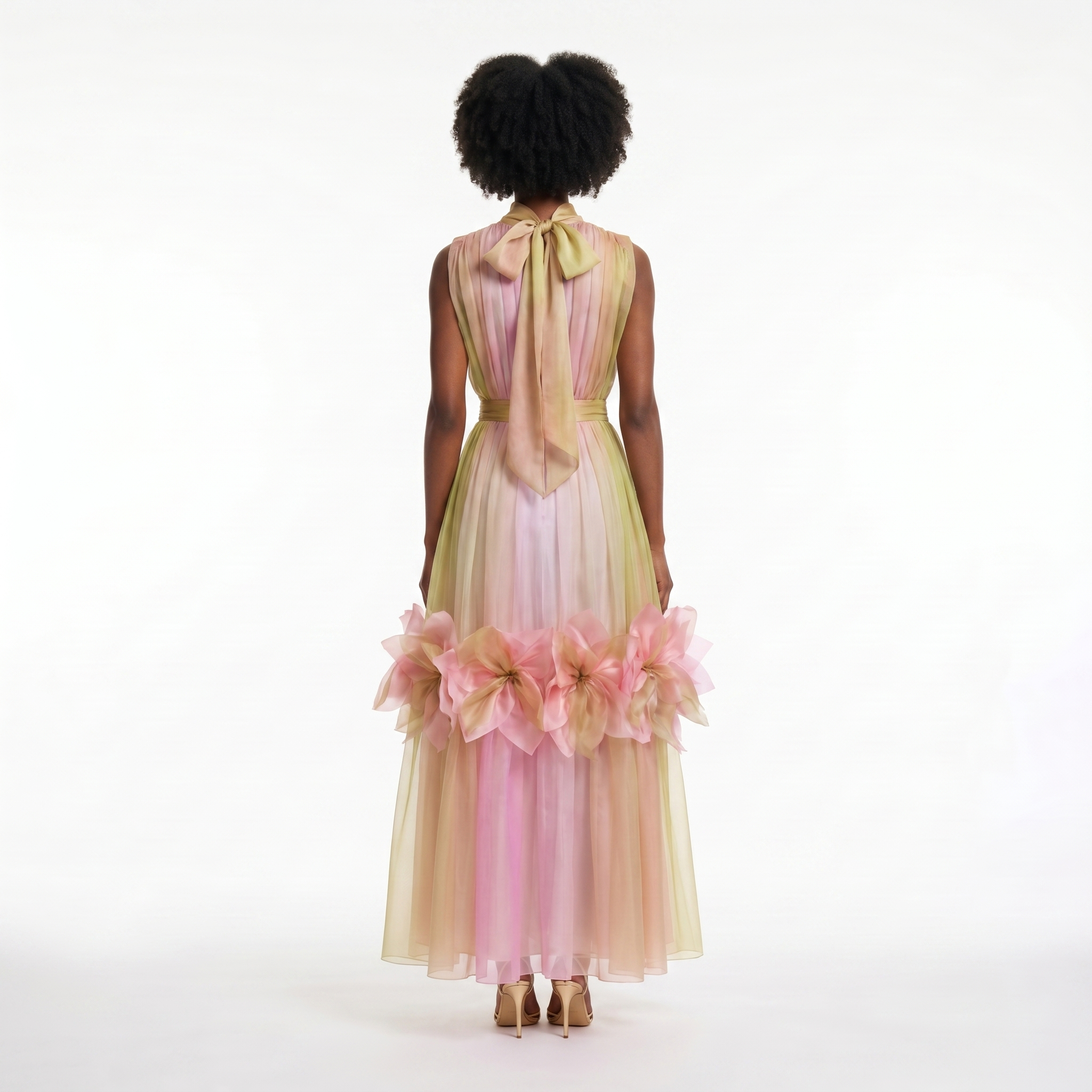 Silk Fleurs High-Neck Maxi Dress