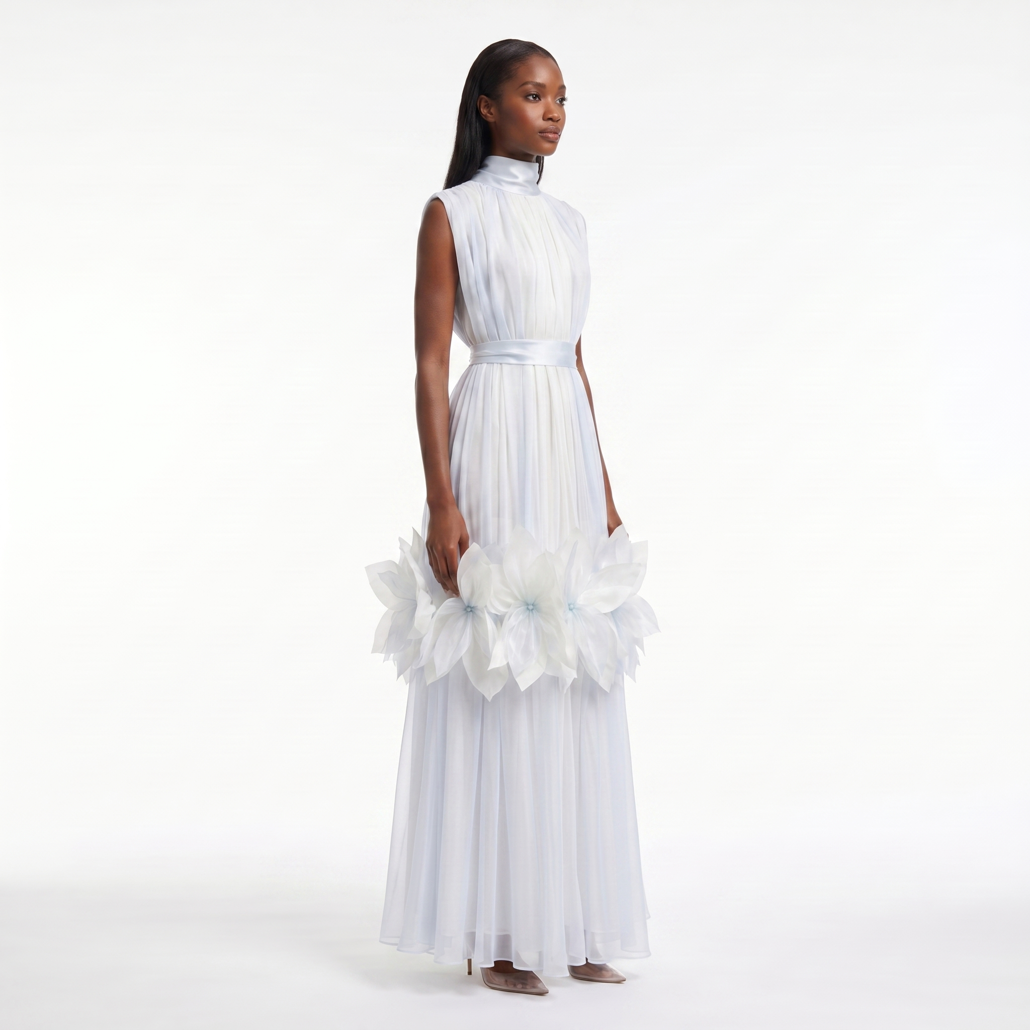 Silk Fleurs High-Neck Maxi Dress