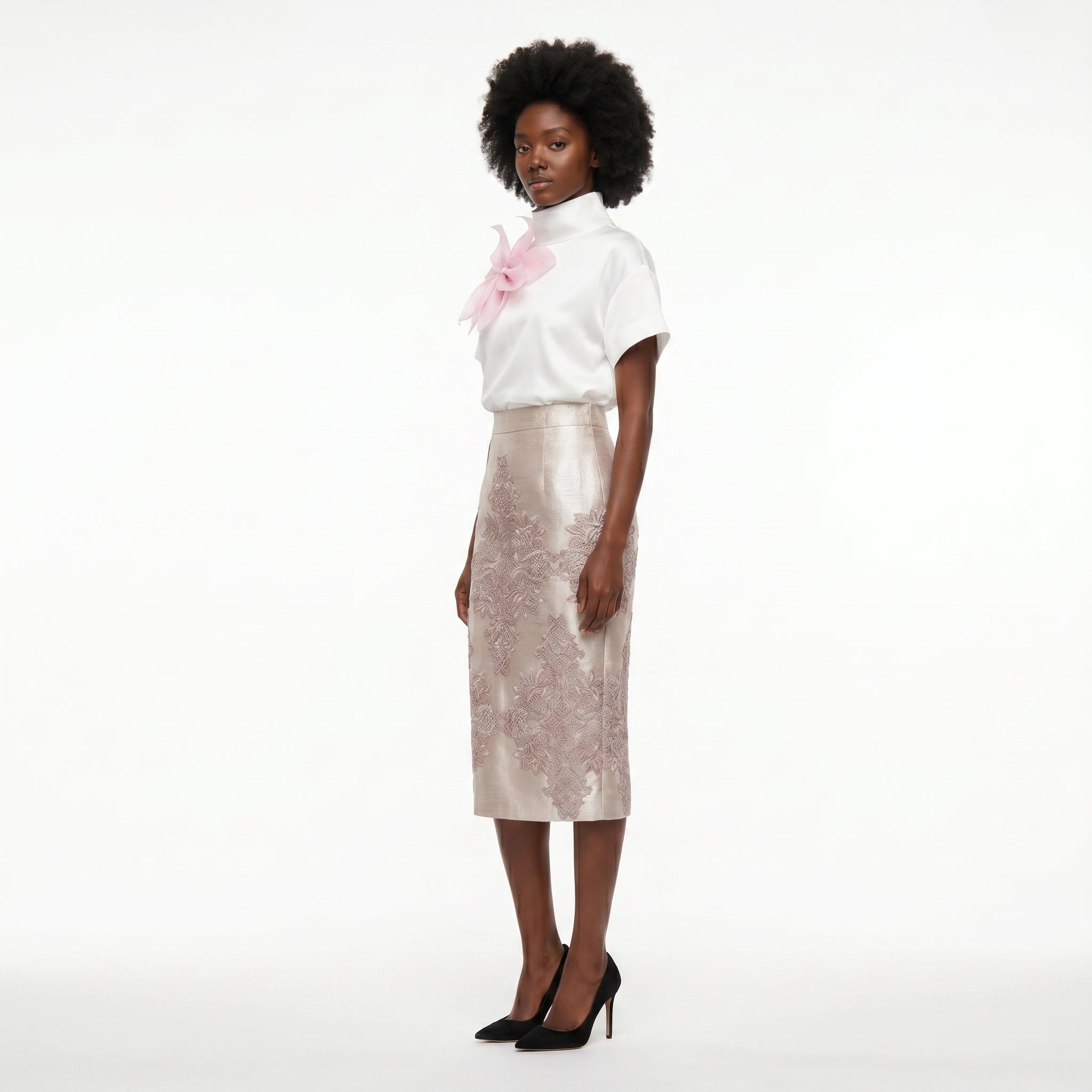 Brocade High-Waisted Pencil Skirt