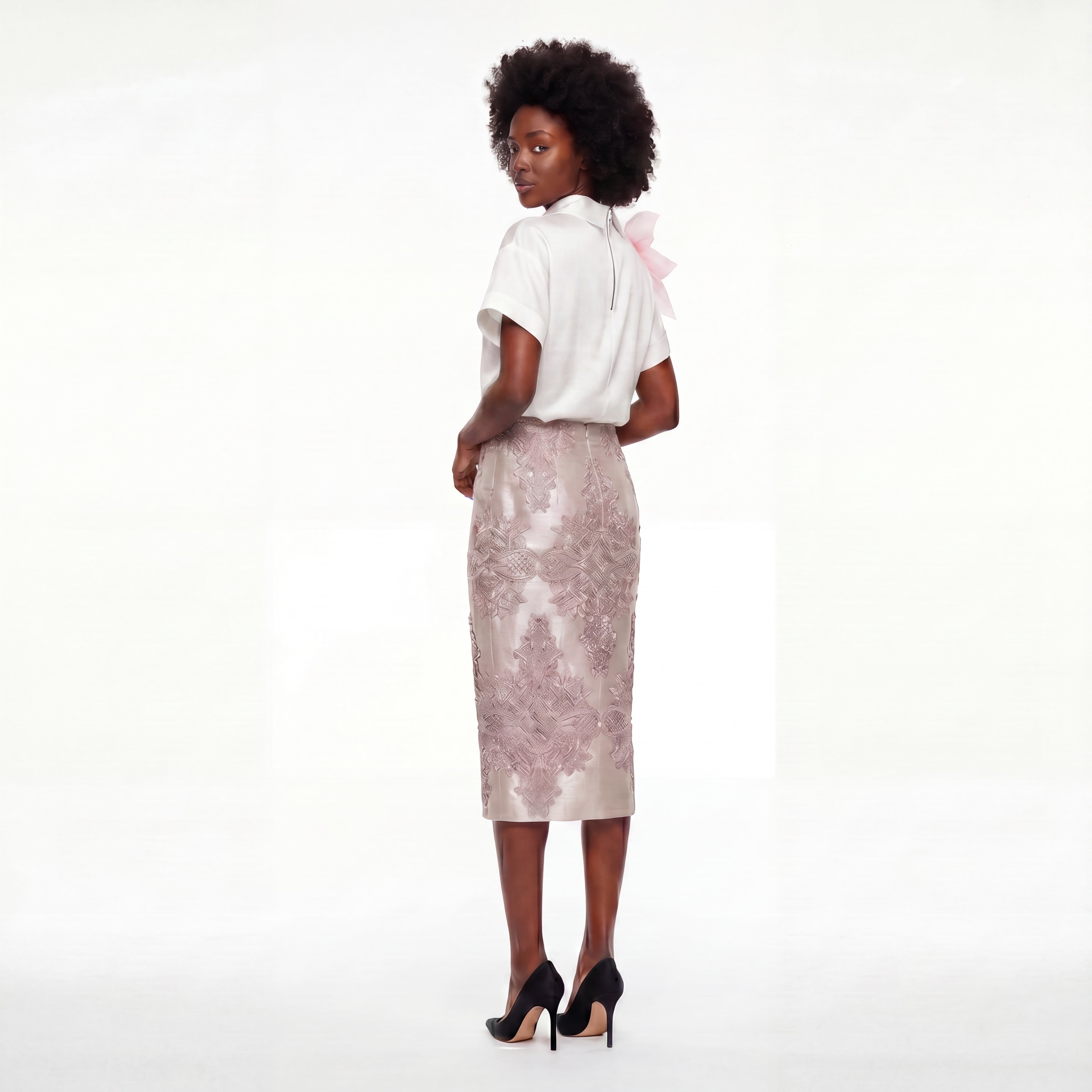 Brocade High-Waisted Pencil Skirt