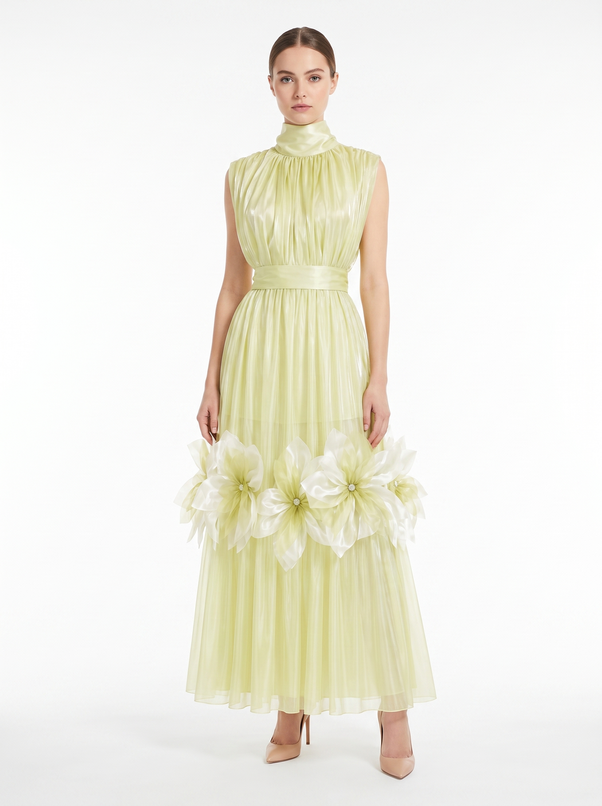 Silk Fleurs High-Neck Maxi Dress