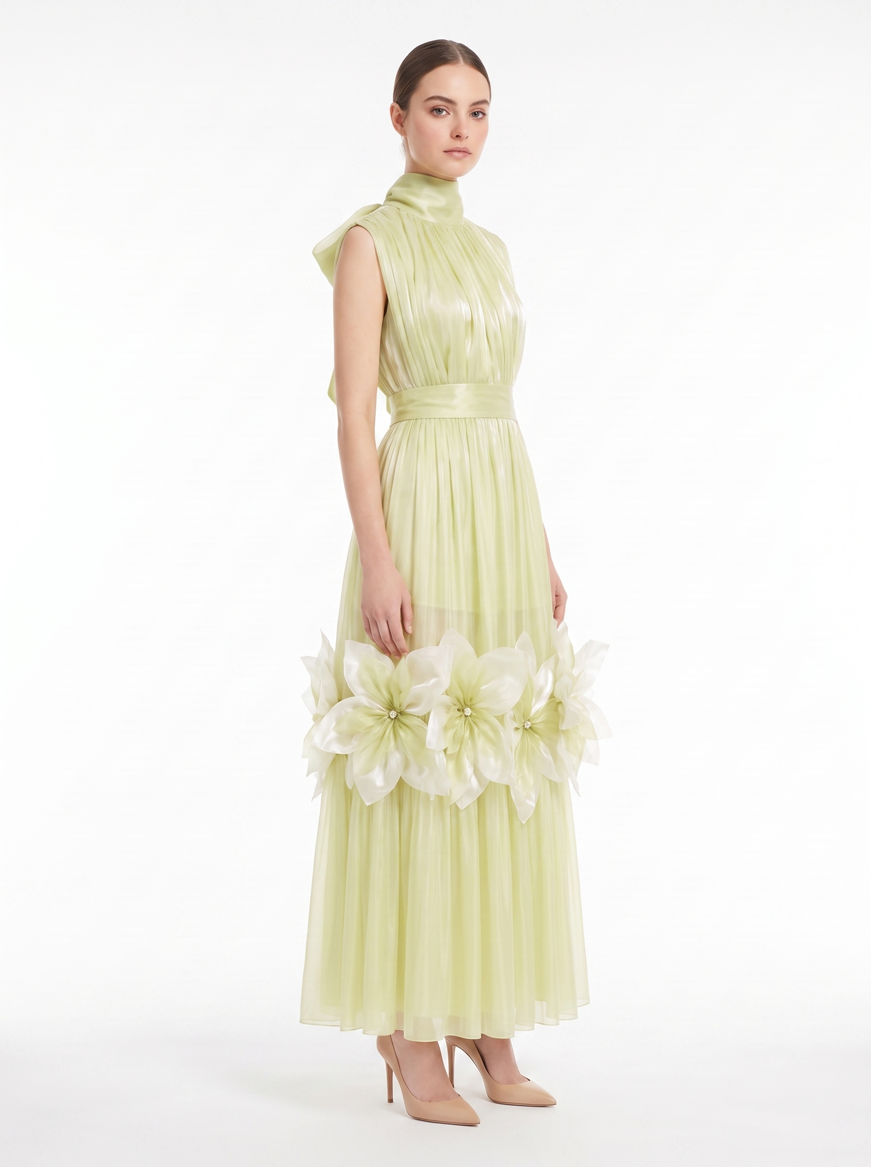 Silk Fleurs High-Neck Maxi Dress