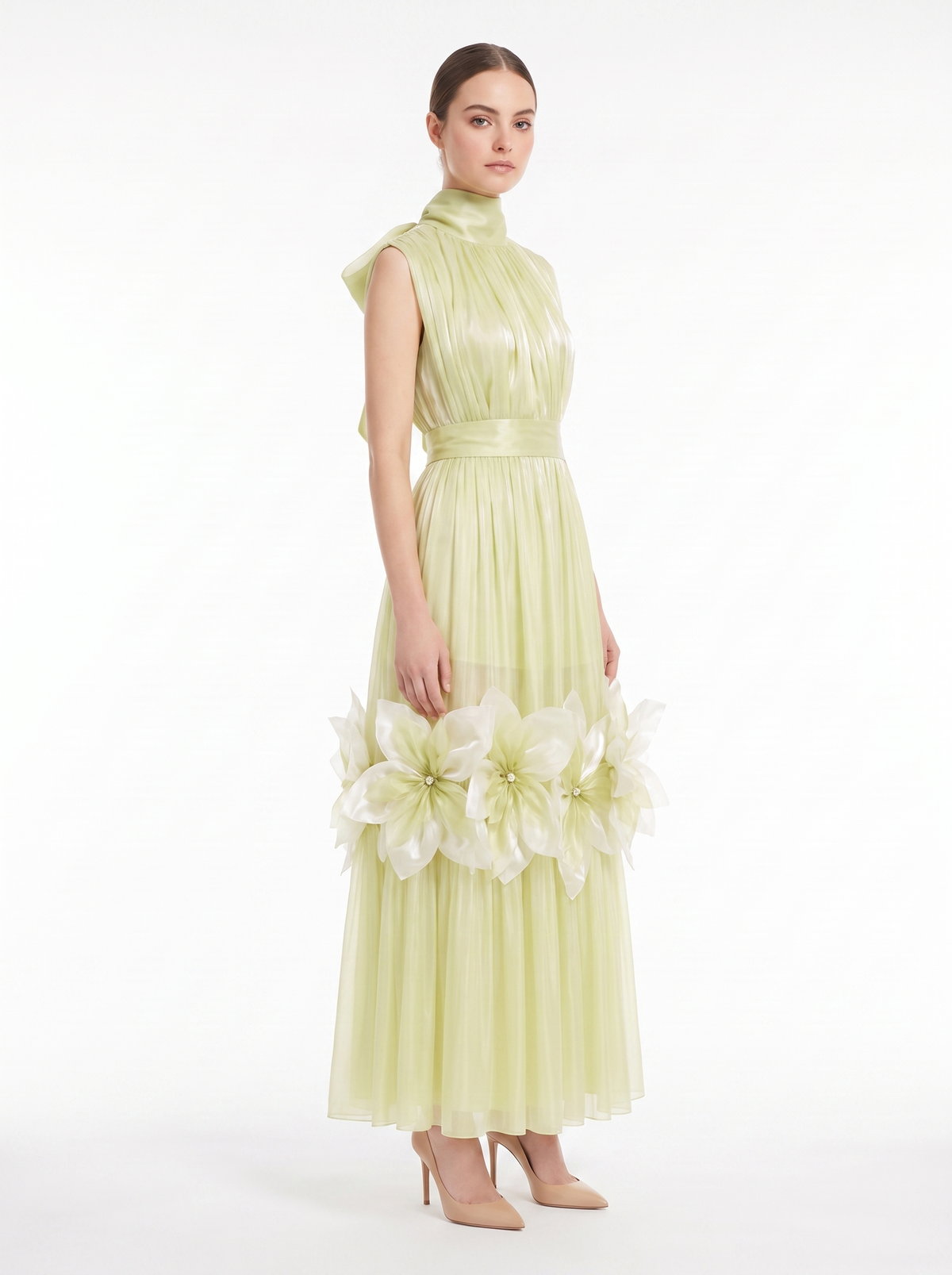 Silk Fleurs High-Neck Maxi Dress