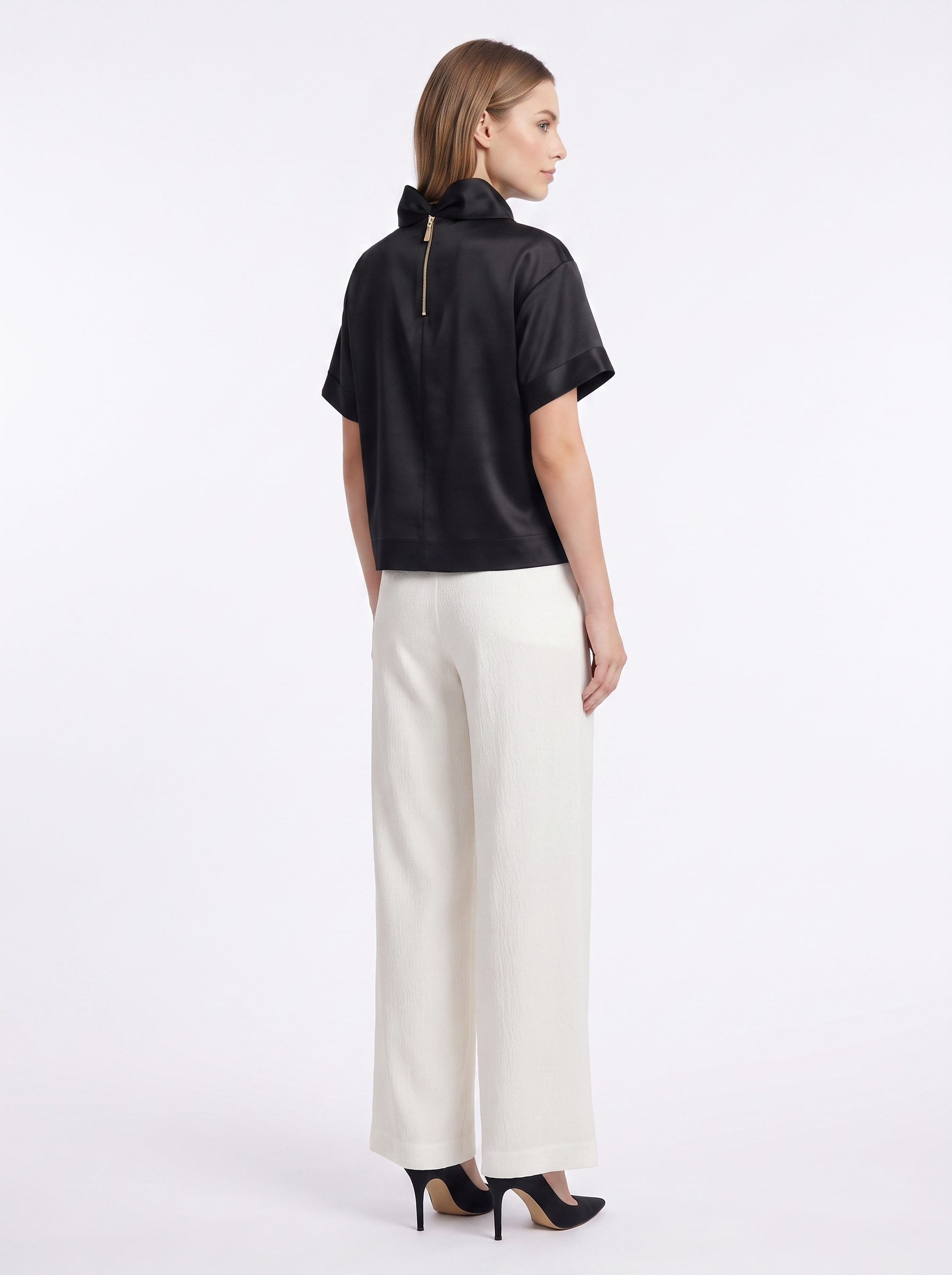 Fleur d’Épaule High-Neck Silk Blouse