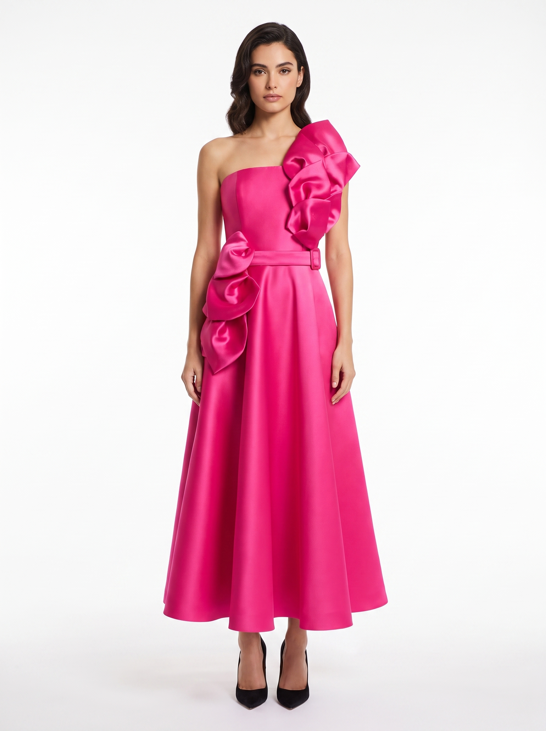Feuille Appliqué One Shoulder Maxi Dress