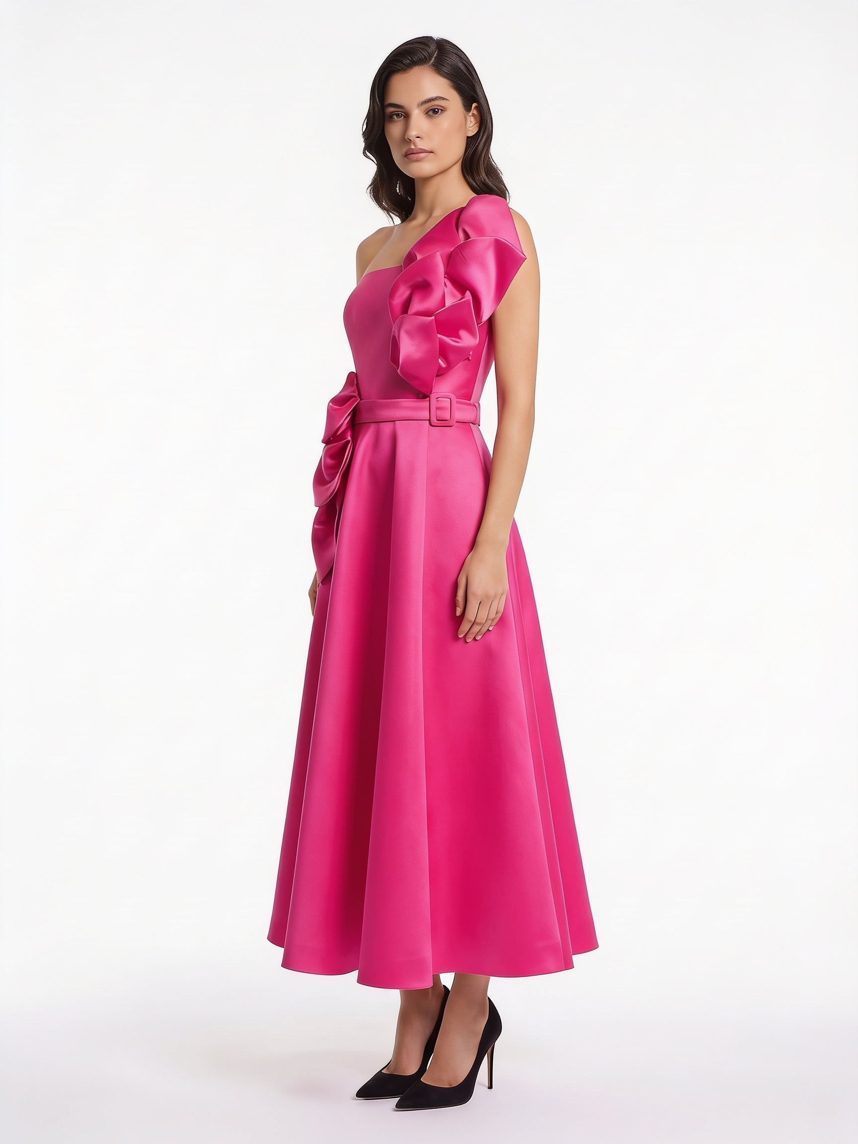 Feuille Appliqué One Shoulder Maxi Dress