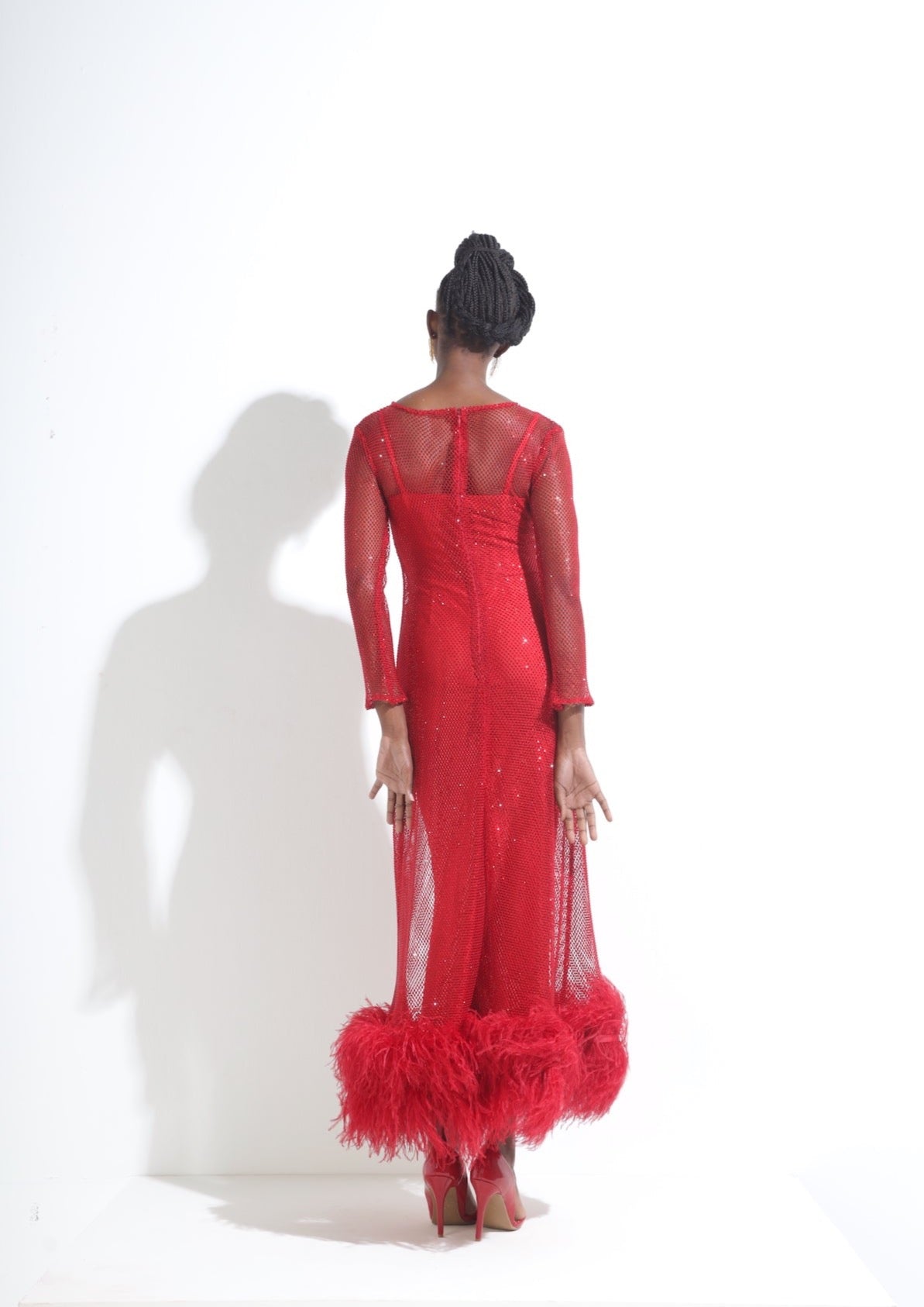 Feather-trimmed Crystal Embellished A-line Dress