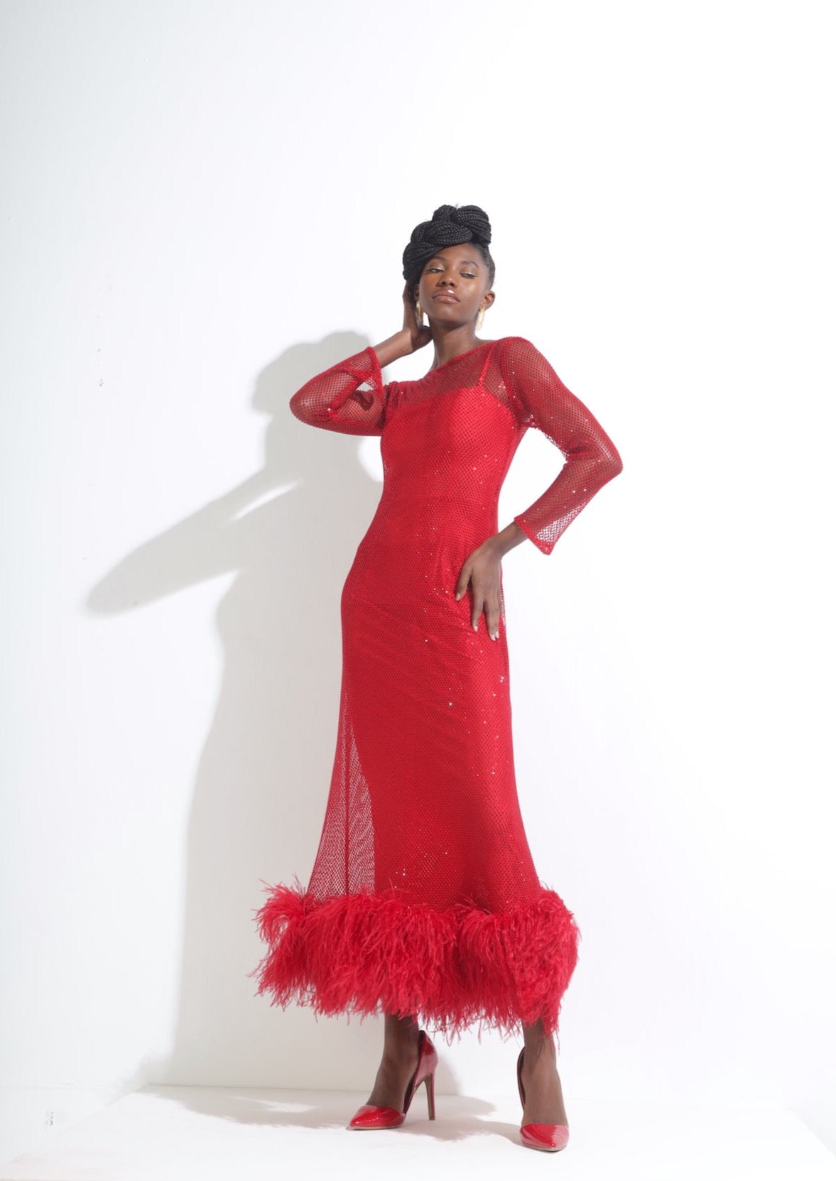 Feather-trimmed Crystal Embellished A-line Dress